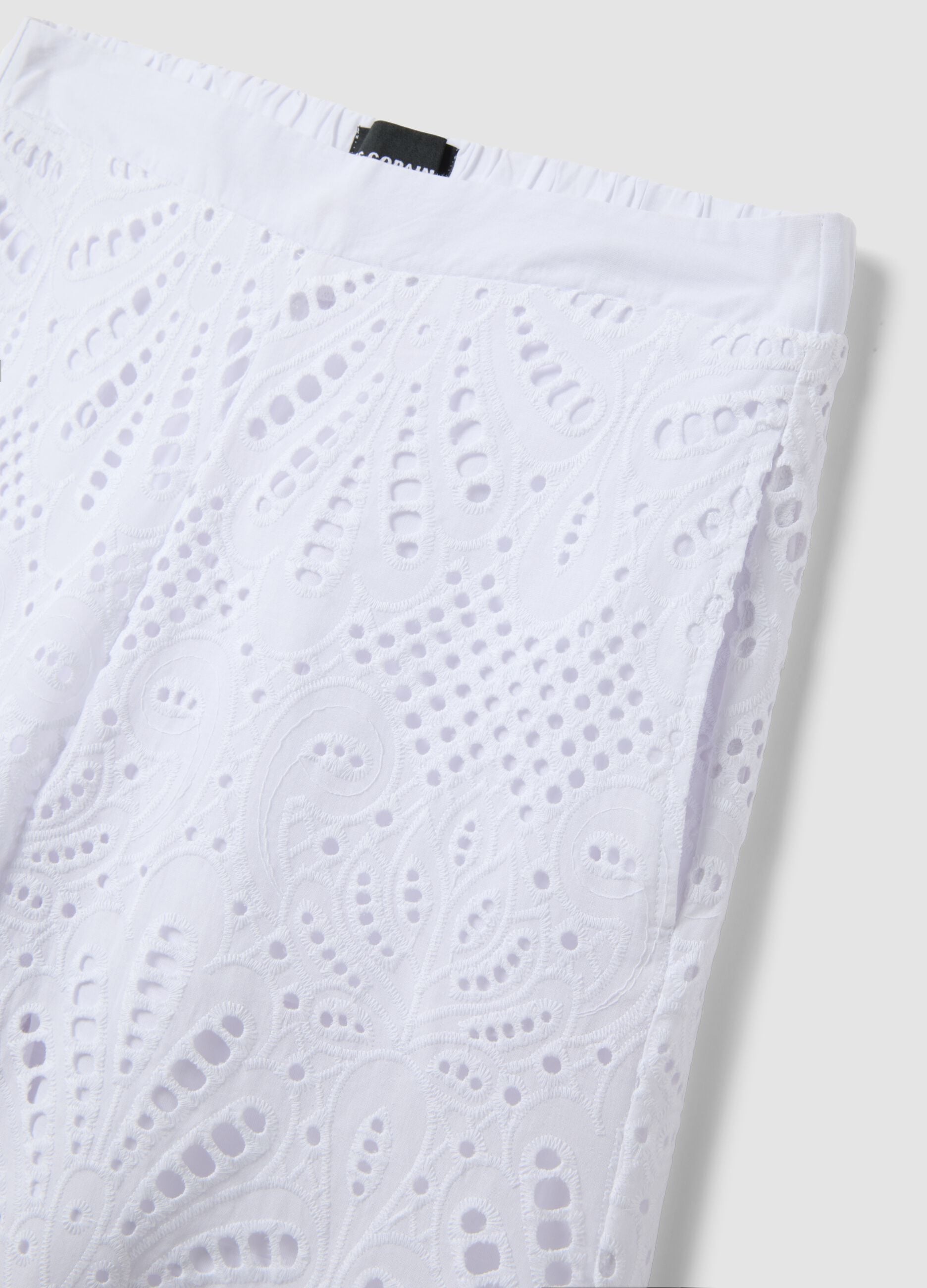 White pure cotton broderie anglaise palazzo trousers