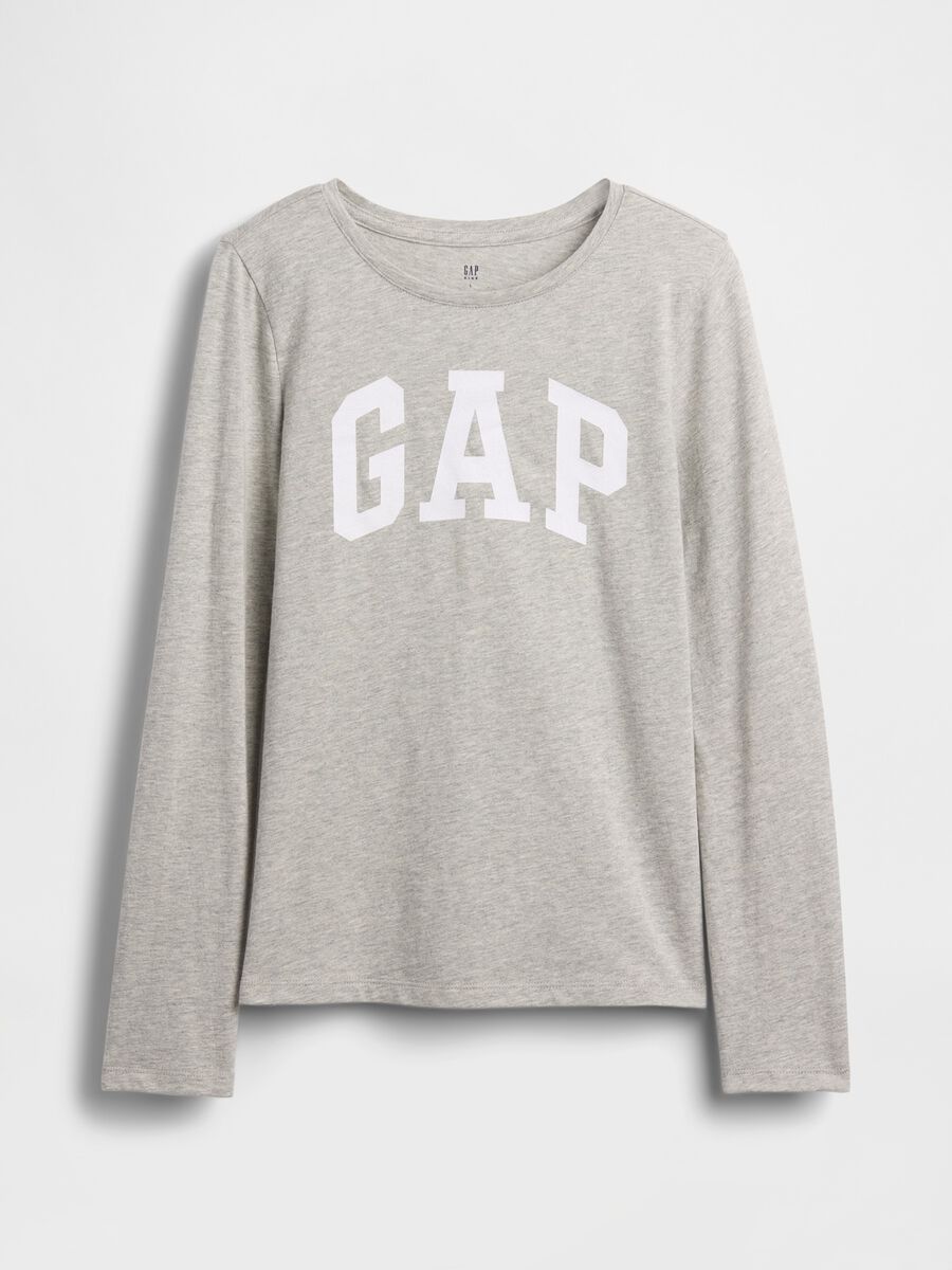 T-shirt grigio chiaro a maniche lunghe in puro cotone con logo GAP_2
