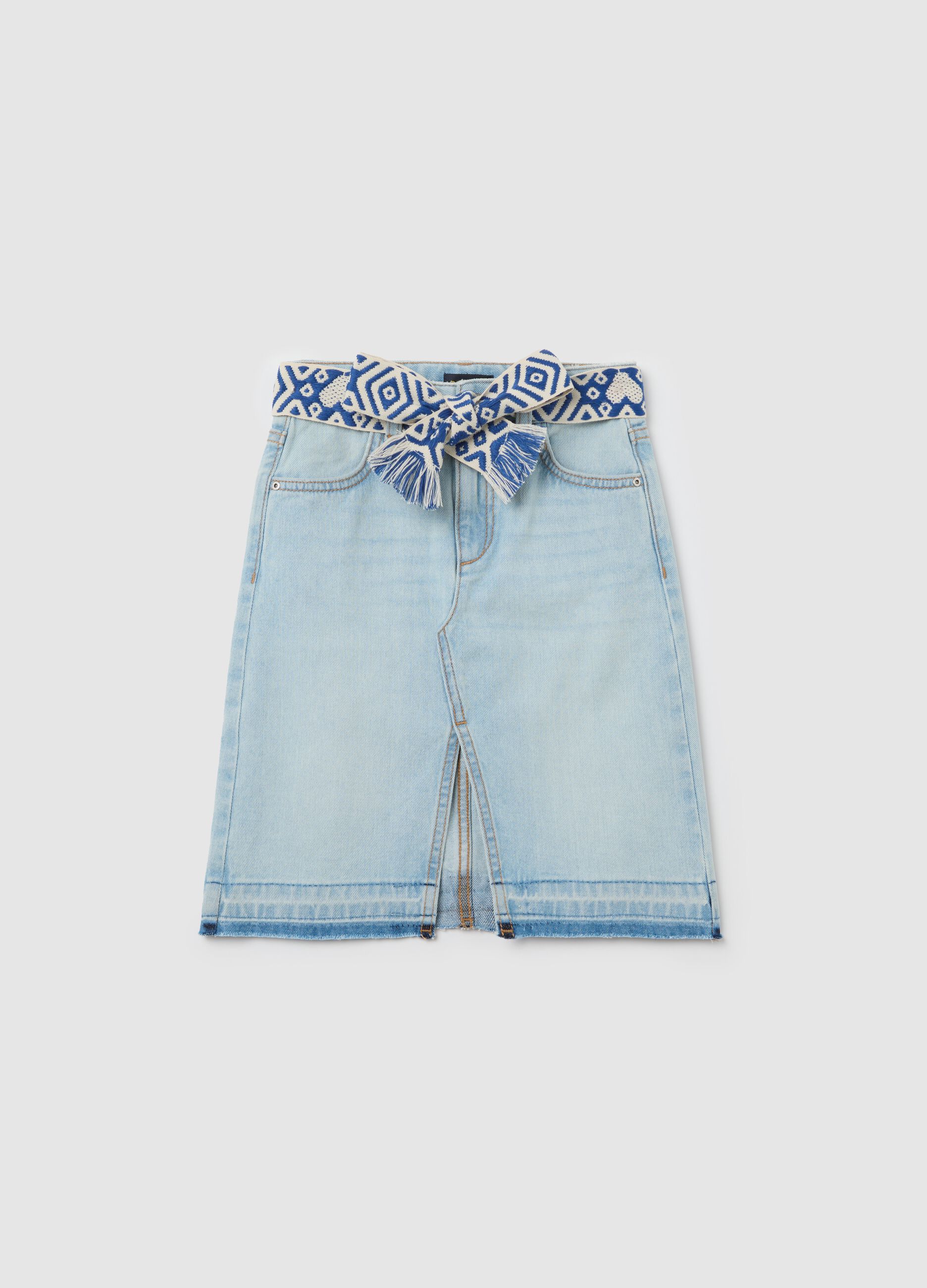 Gonna in denim con cintura etnica in corda