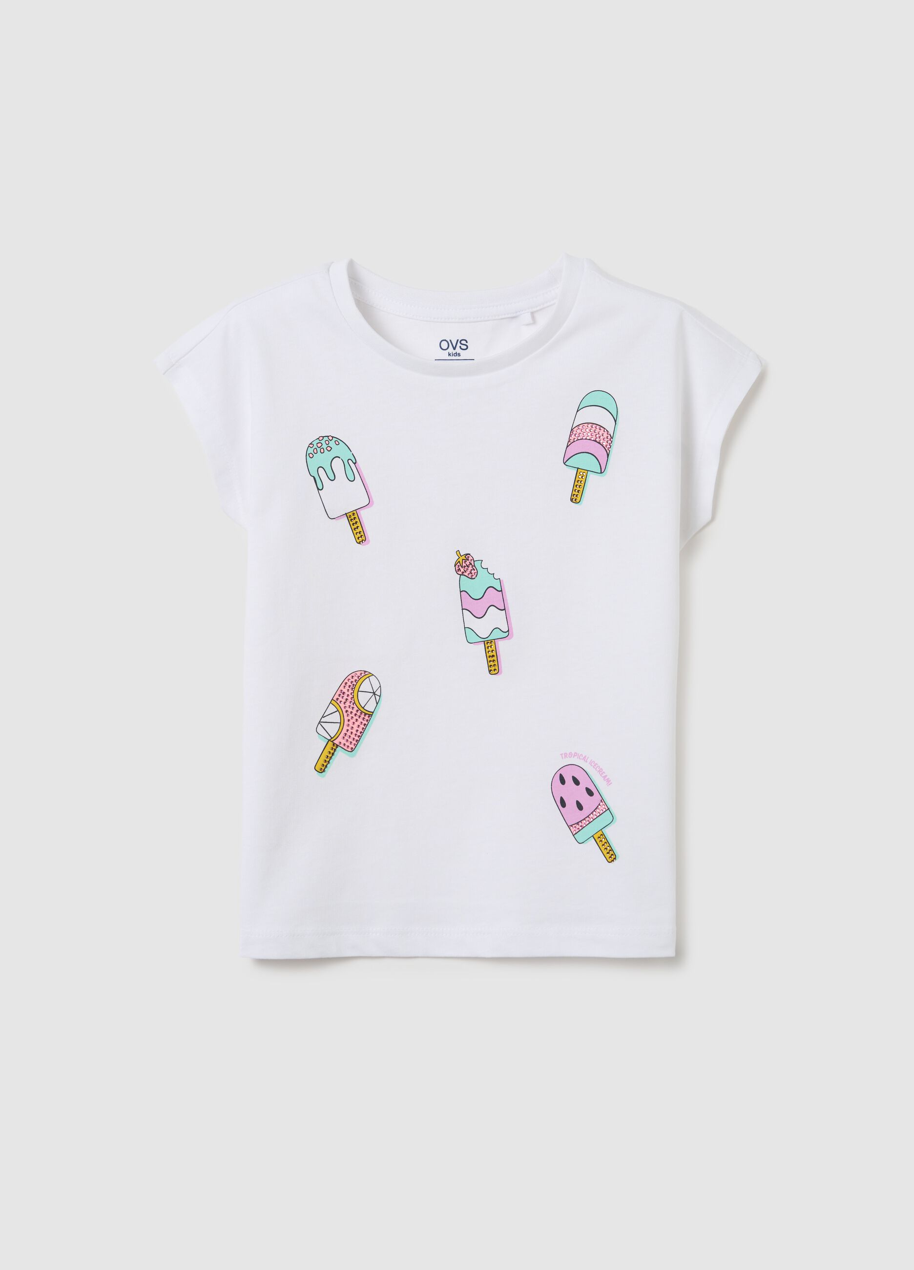 T-shirt da bambina in cotone bianco regular fit con gelati