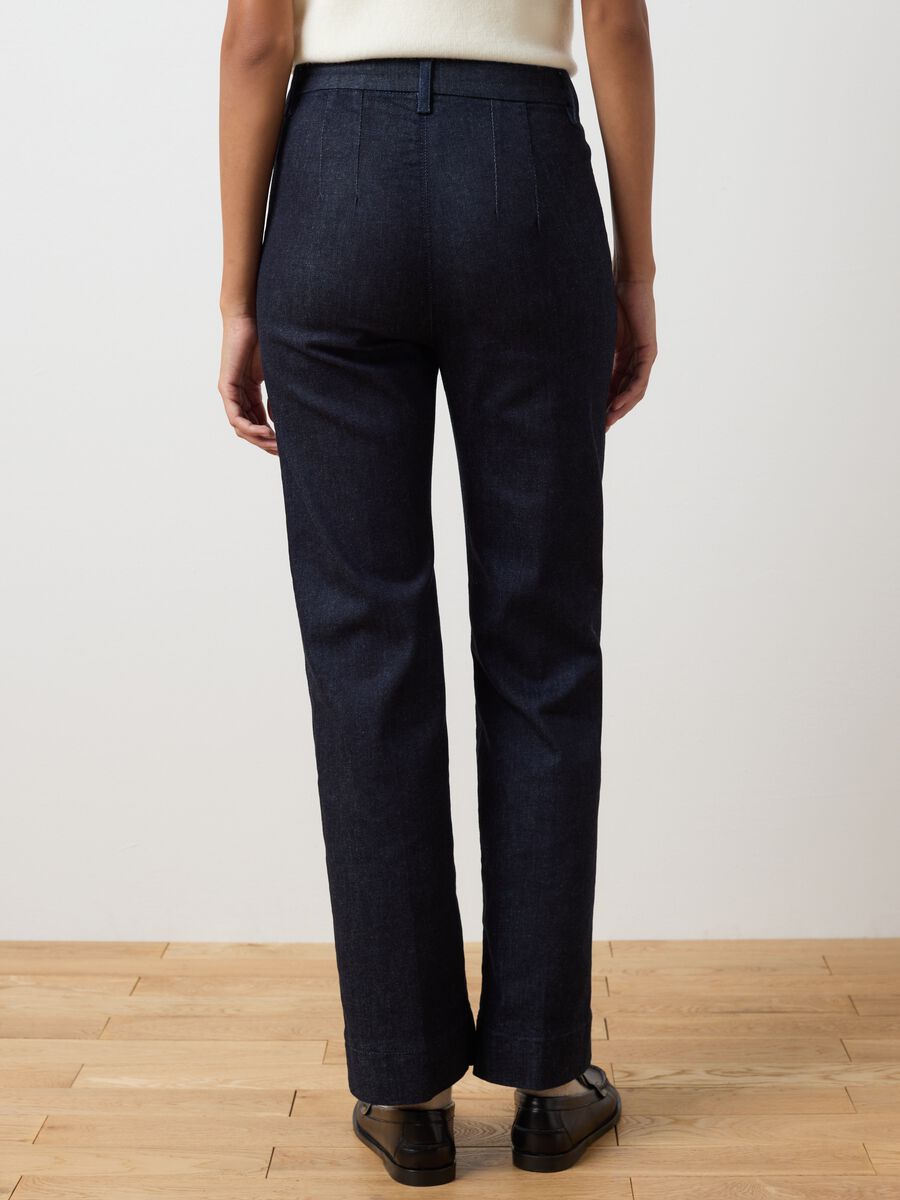 Jeans stretch denim blu in cotone con gamba dritta_2