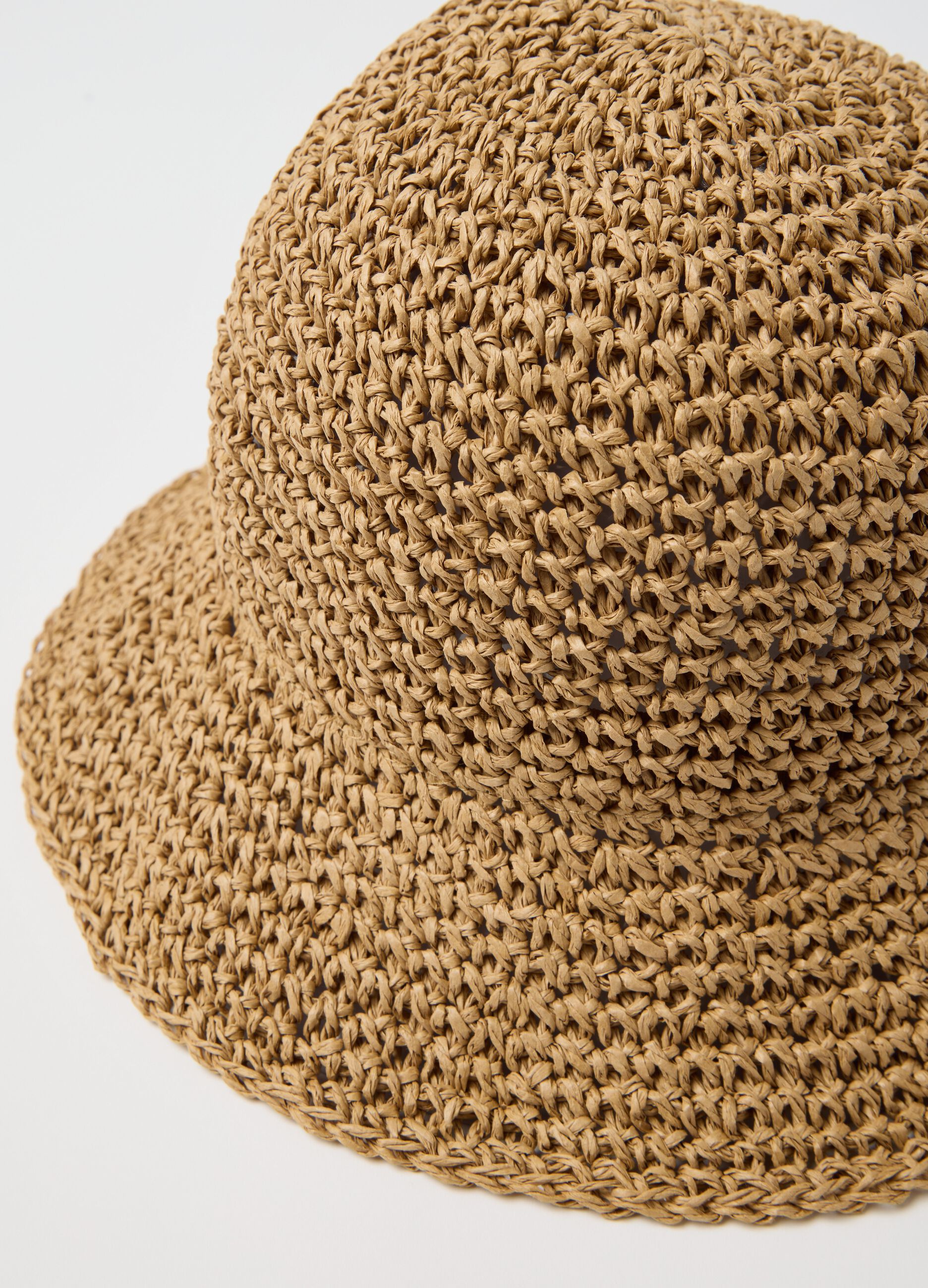 Beige cloche hat in woven straw