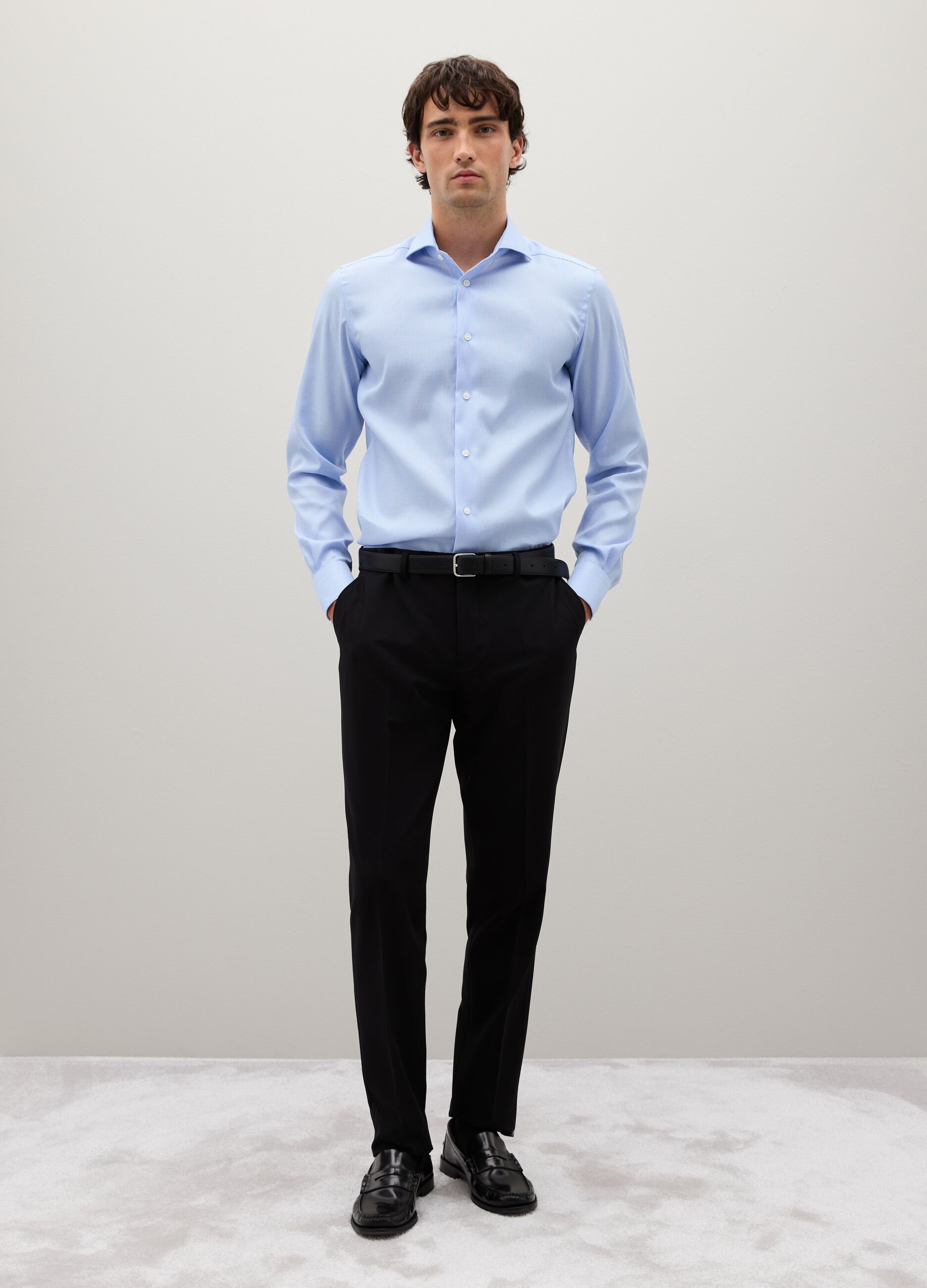 Slim fit blue cotton shirt