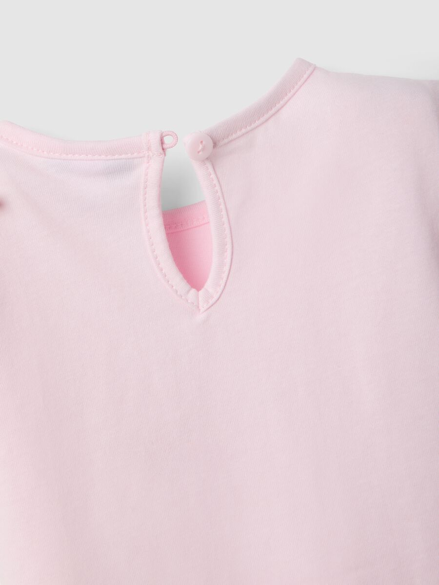 Girls' pink cotton T-shirt regular fit with cat_3