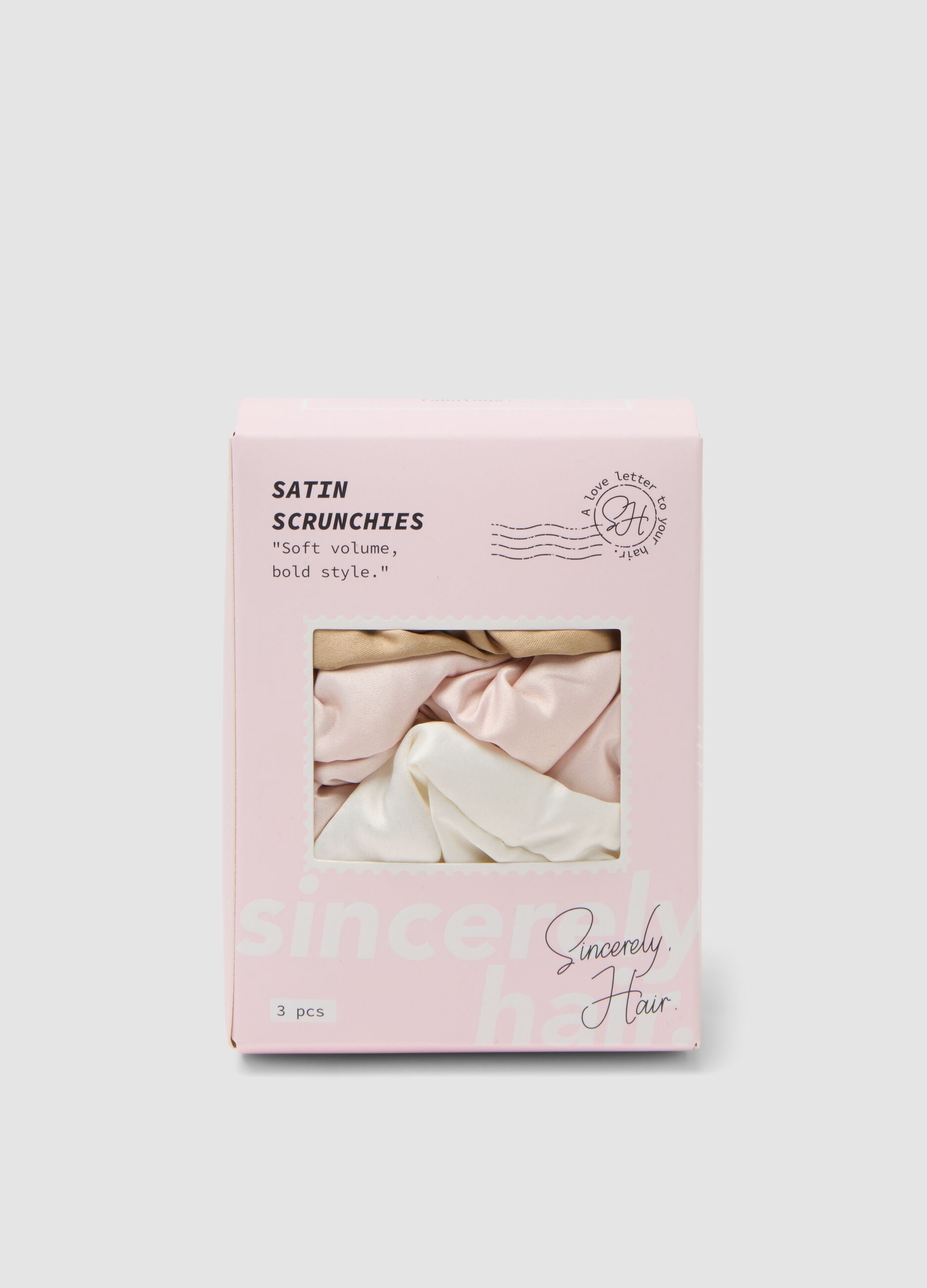 SINCERELY HAIR Satin scrunchies 3 pezzi Pink-Mocha-White