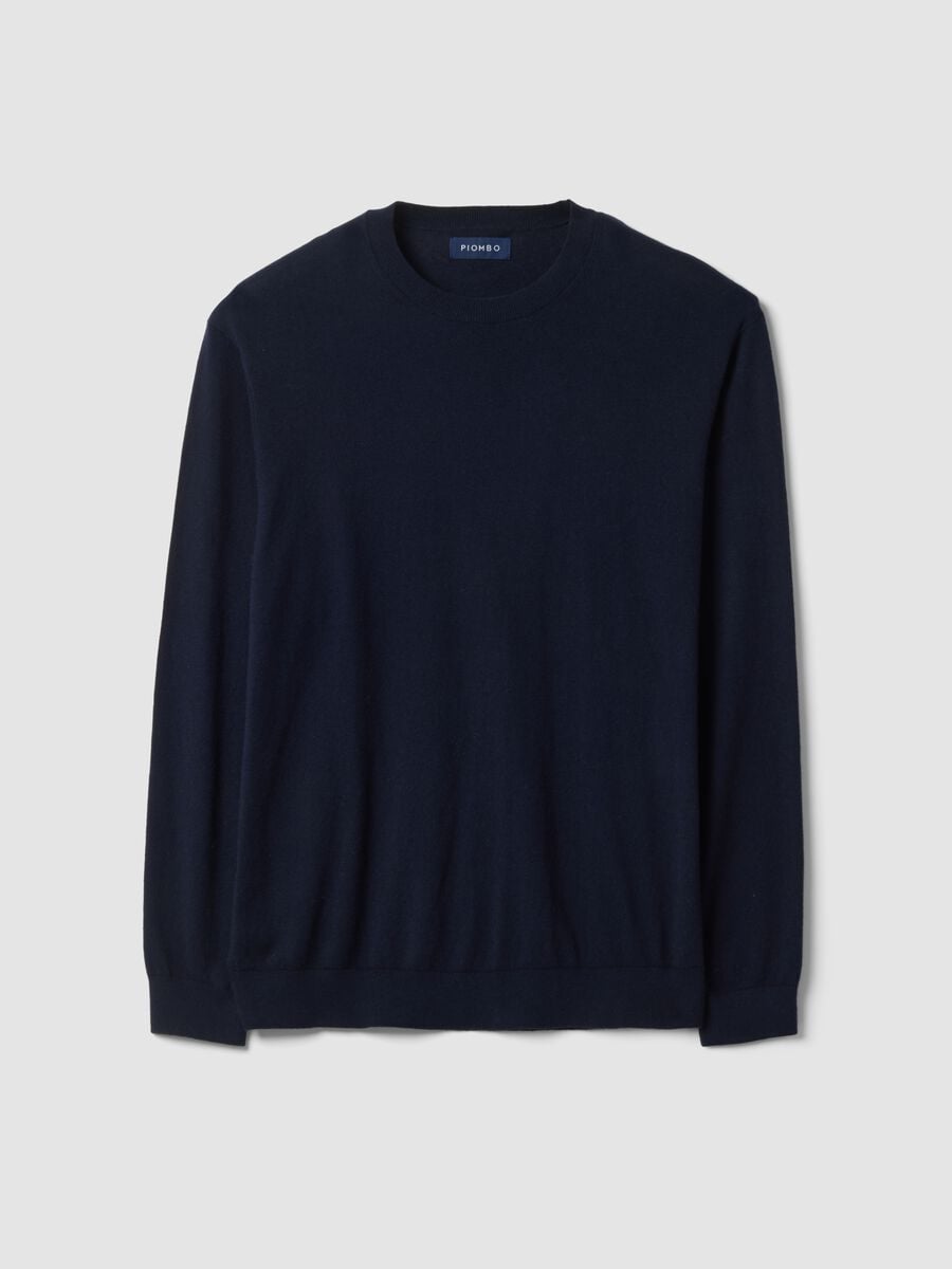 Maglia blu girocollo in misto cotone e cashmere regular fit_0