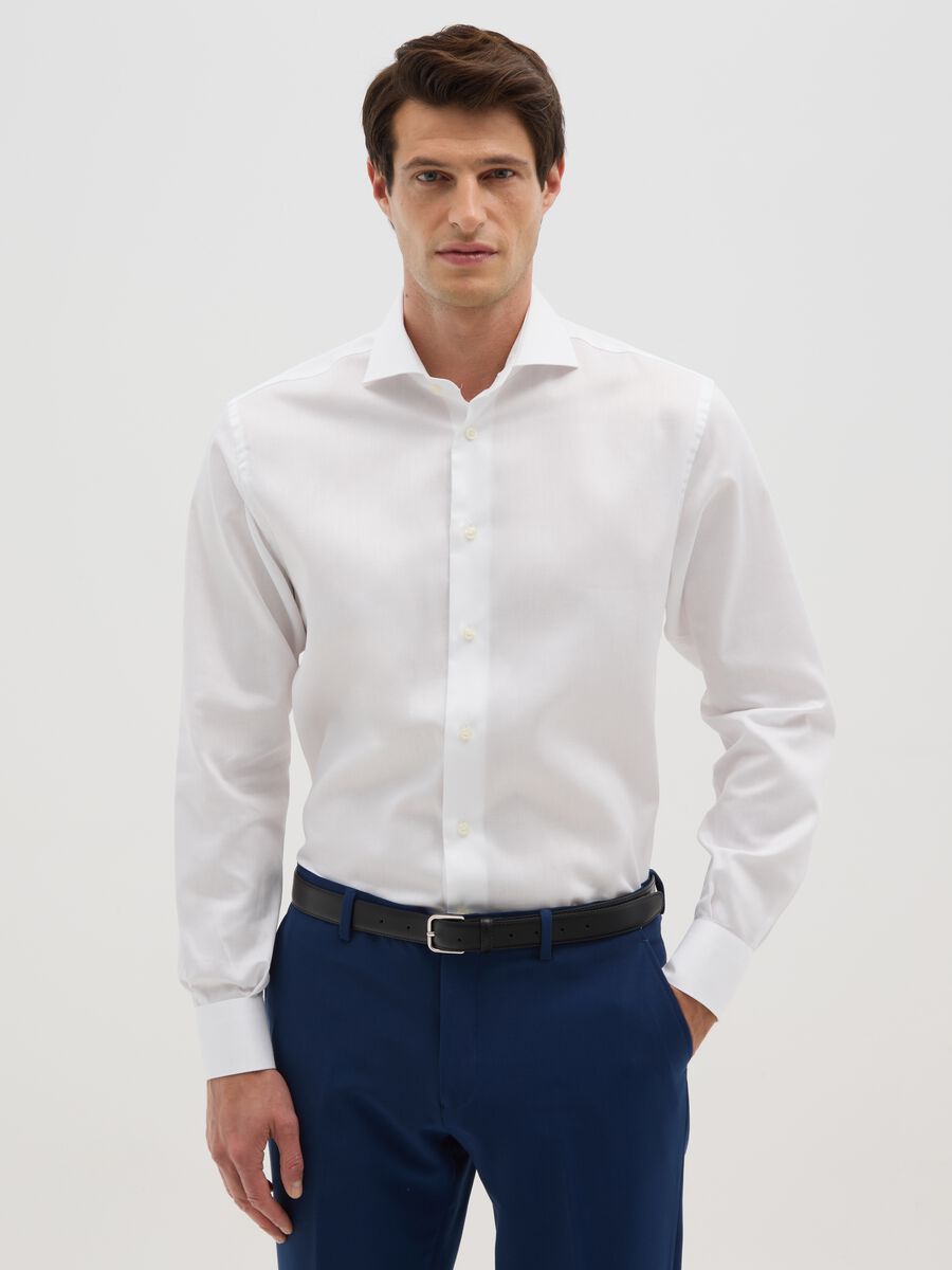 Pure cotton white shirt with French collar, regular fit_0