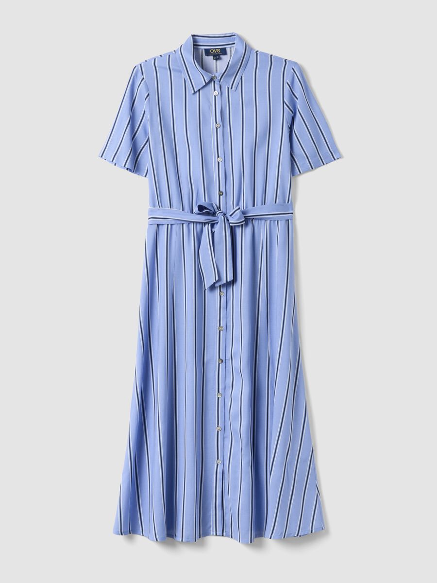 Pure viscose multicolour striped regular fit dress with belt_4