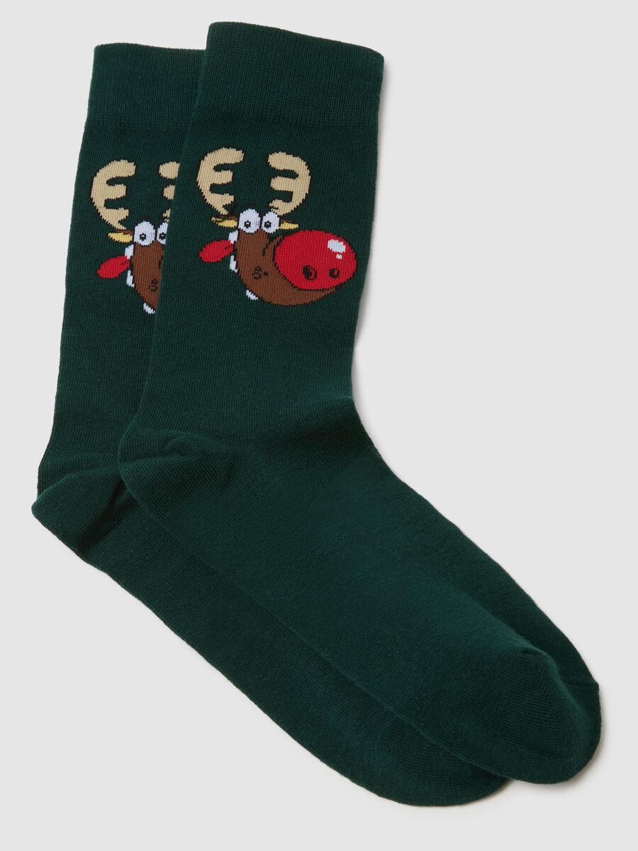 Green Ankle Socks in Cotton Blend with Christmas Pattern_1