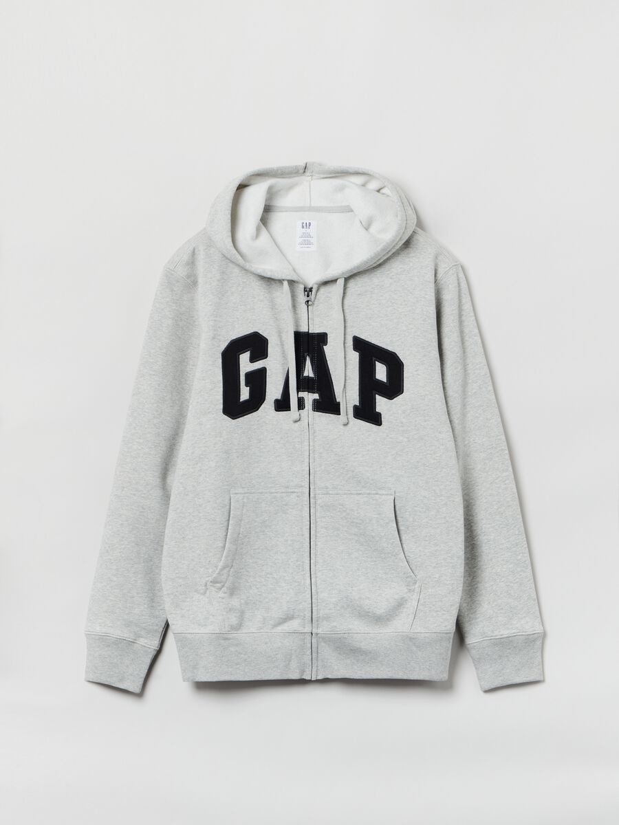 Full-zip sweatshirt with hood and logo patch_0