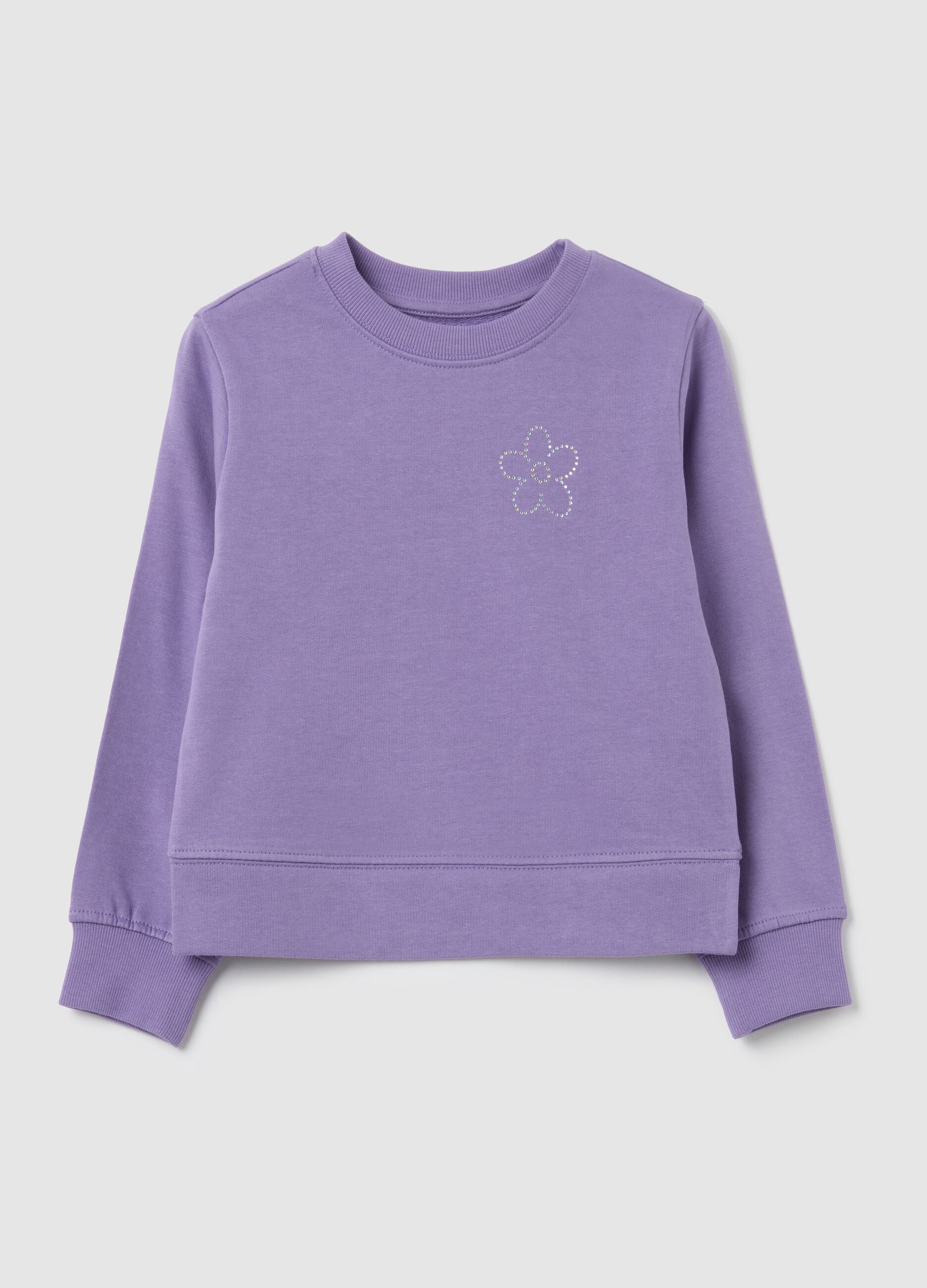 Girls' pure cotton purple sweatshirt with regular fit and rhinestones