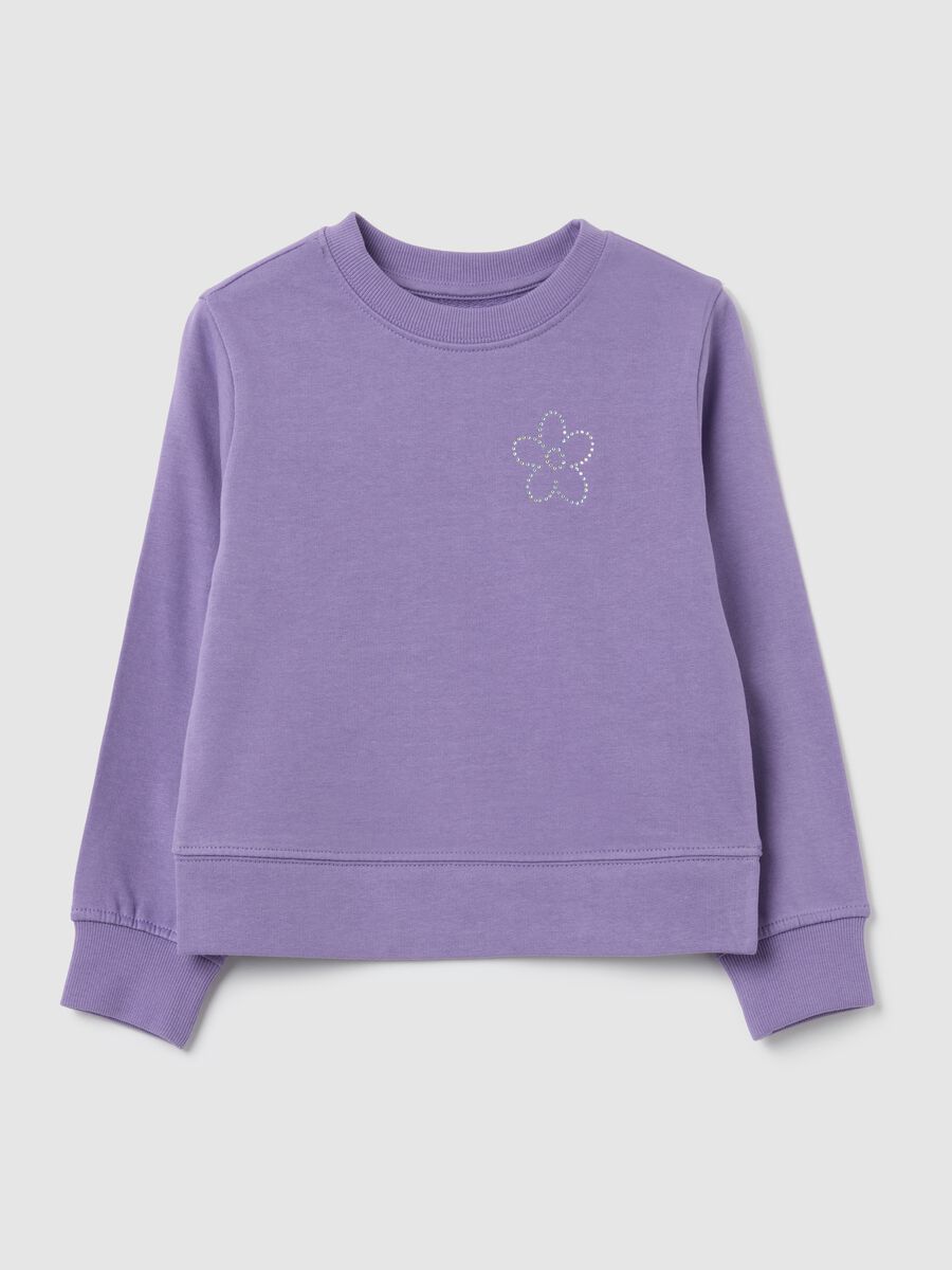 Girls' pure cotton purple sweatshirt with regular fit and rhinestones_0
