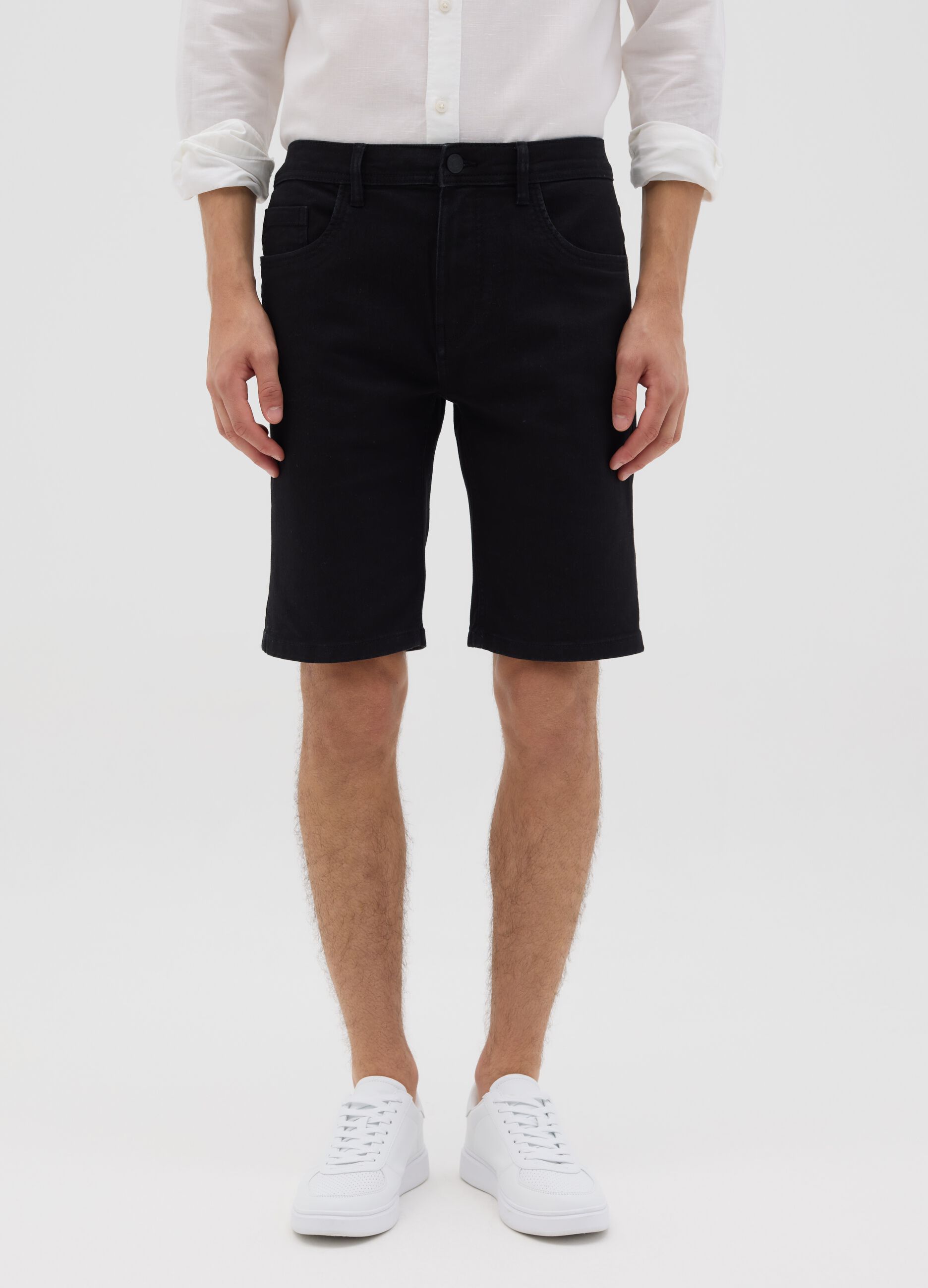 Black stretch denim shorts by Ovs