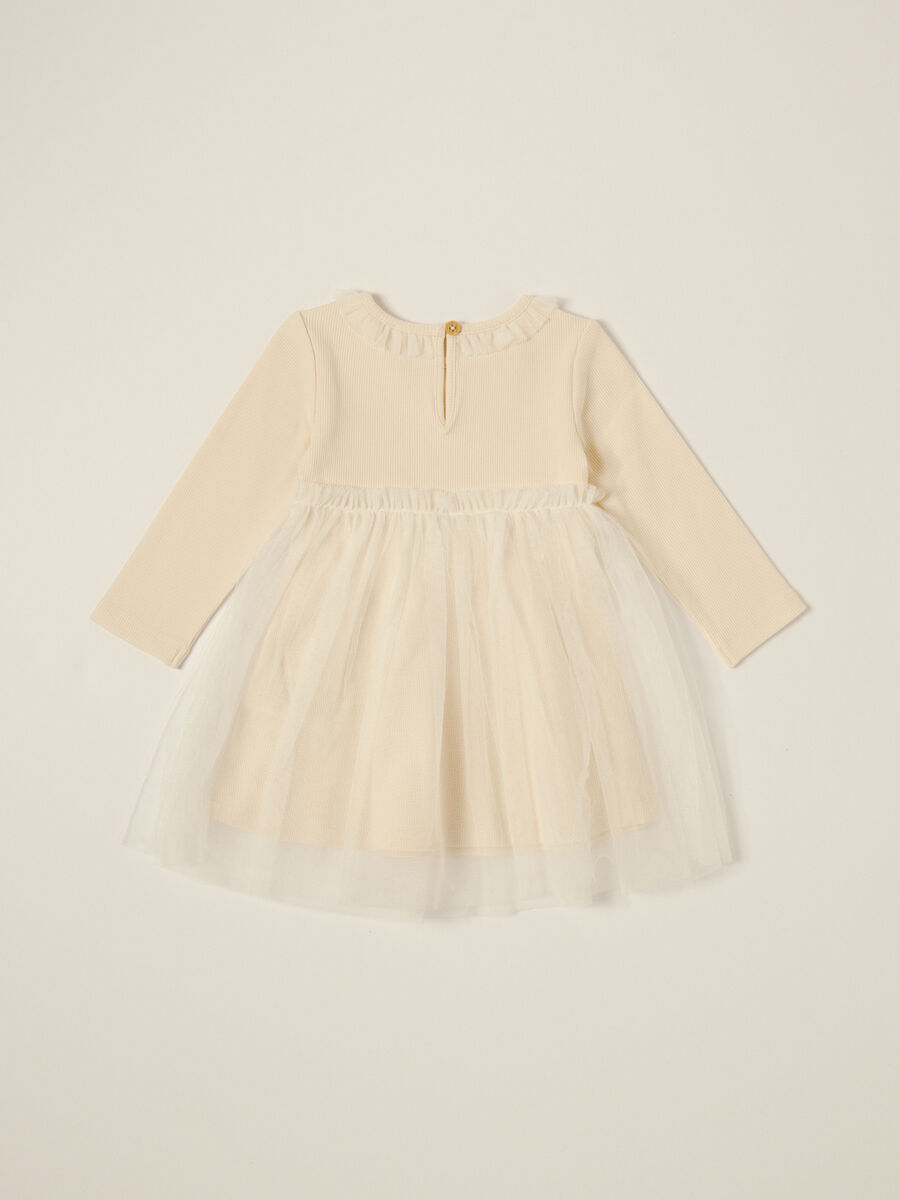 Beige dress for girls in stretch cotton_1