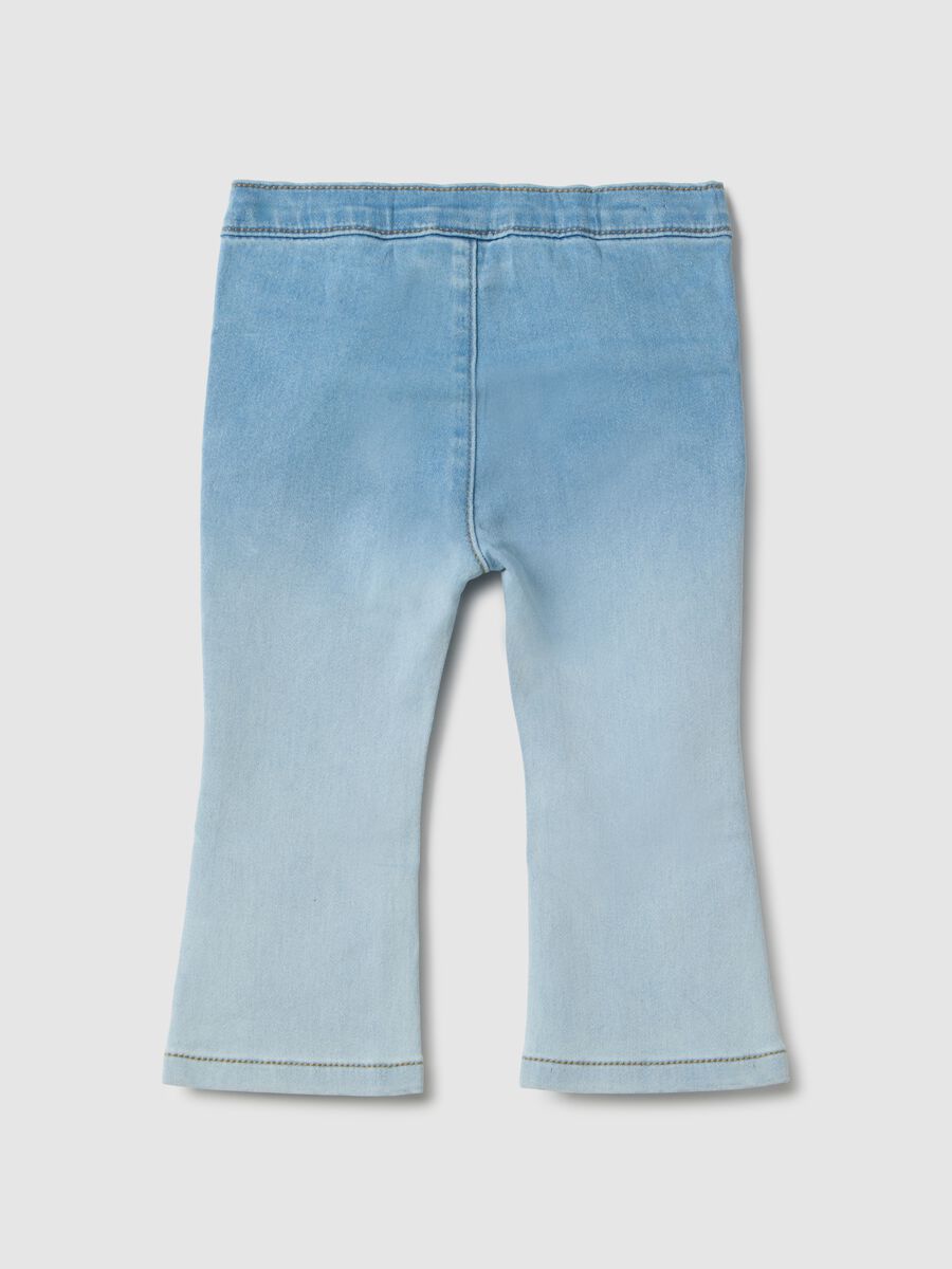 Blue cotton blend flare jeggings for girls with embroidery_1