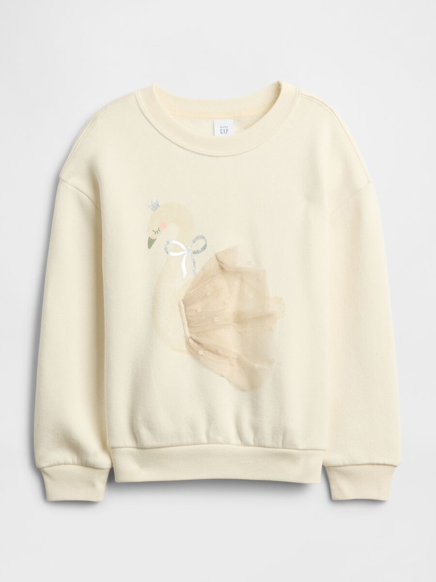 Beige crewneck sweatshirt with swan design_0