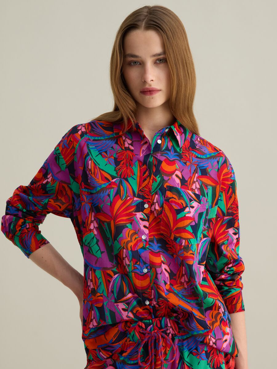 Women's Oversized Shirt in Pure Multicolour Cotton with Regular Fit_0