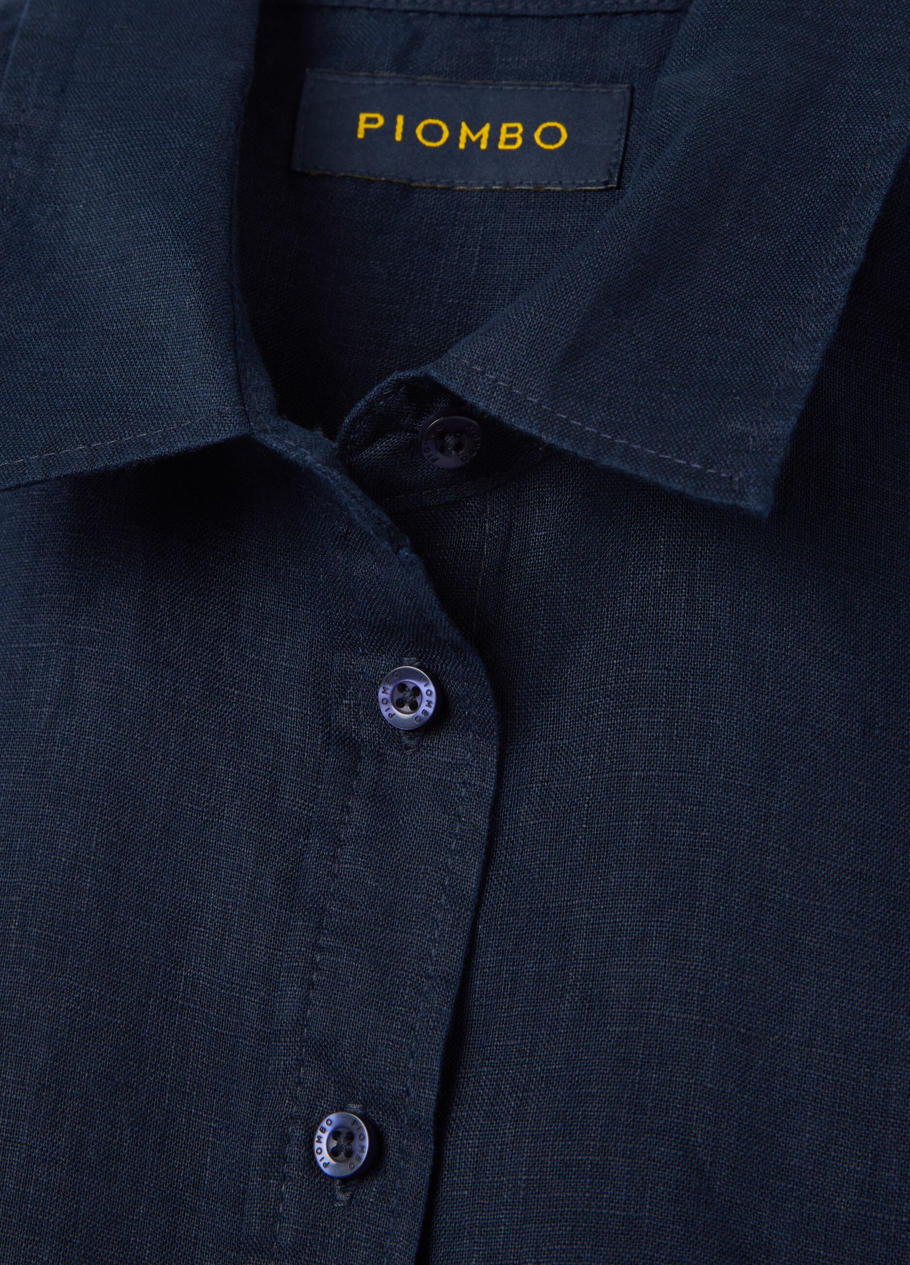 Camicia regular fit in lino blu