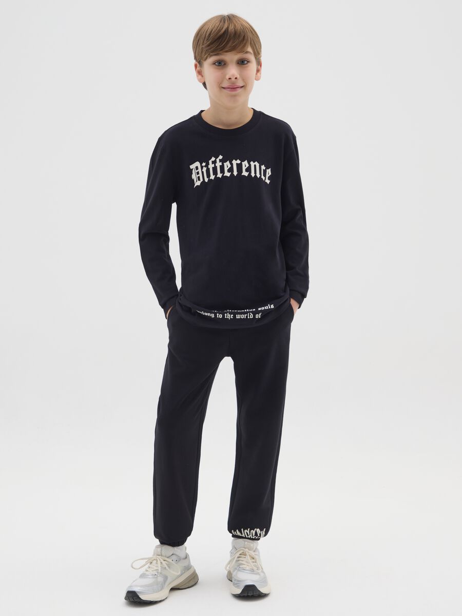 Pantaloni jogger neri da ragazzo in puro cotone regular fit_0