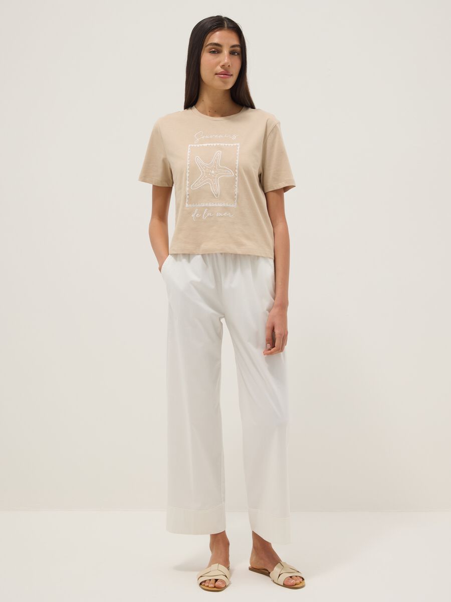 Beige pure cotton regular fit t-shirt with embroidery_2