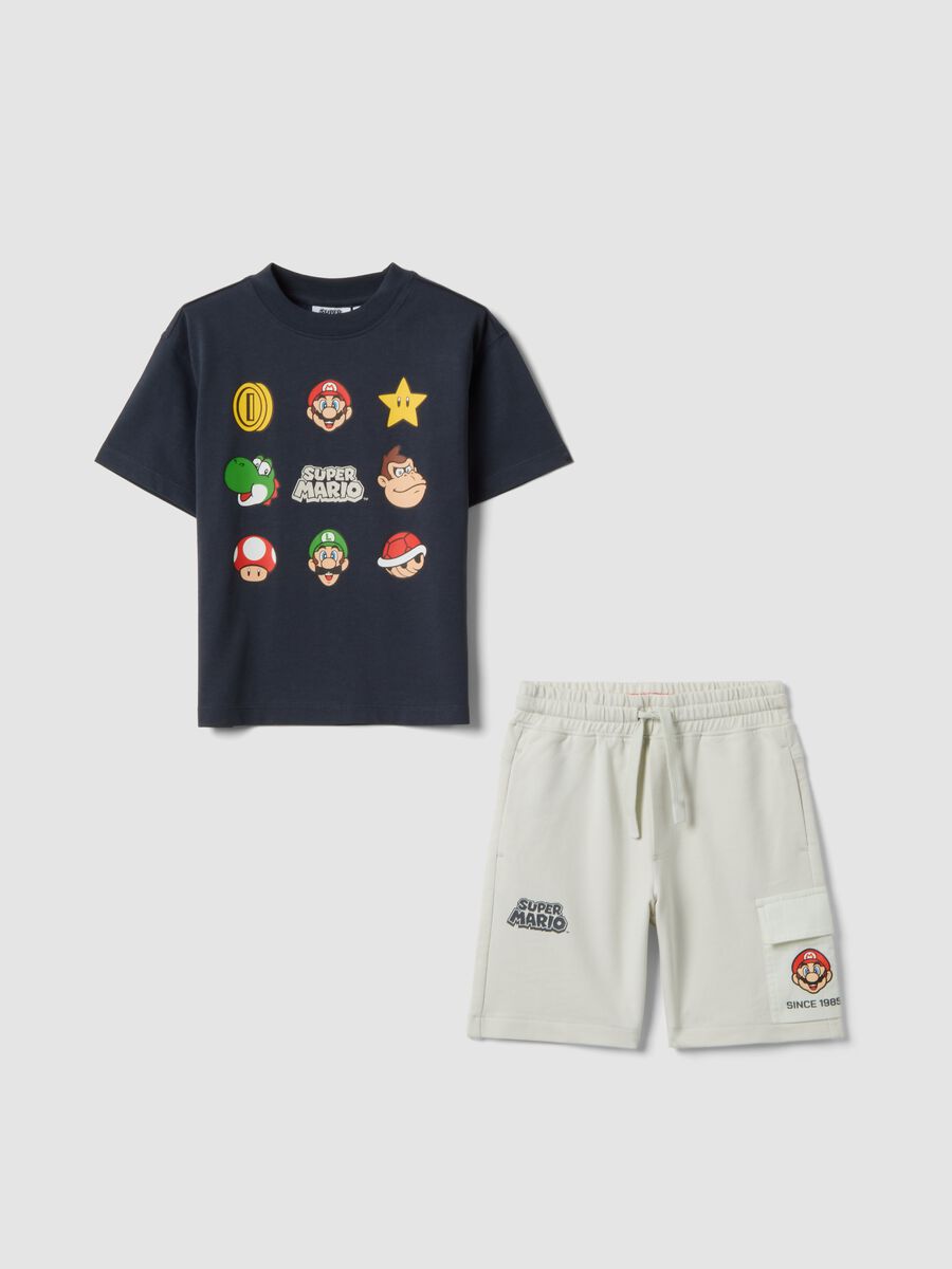 Blue pure cotton set with T-shirt and shorts_0