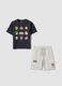 Blue pure cotton set with T-shirt and shorts_0