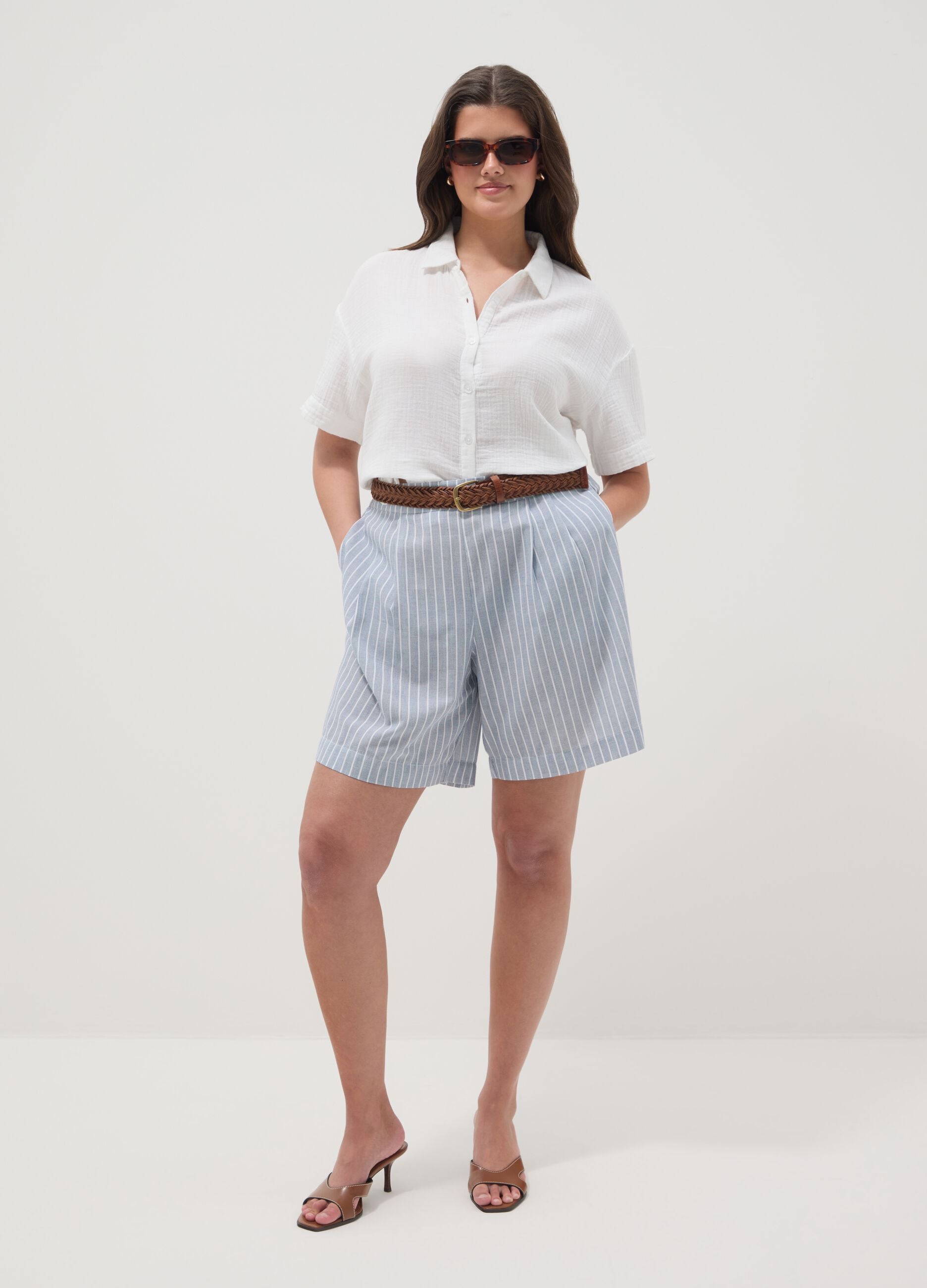Sky-blue striped pure cotton shorts