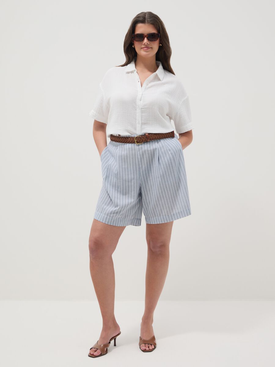 Shorts azzurri a righe in puro cotone_0