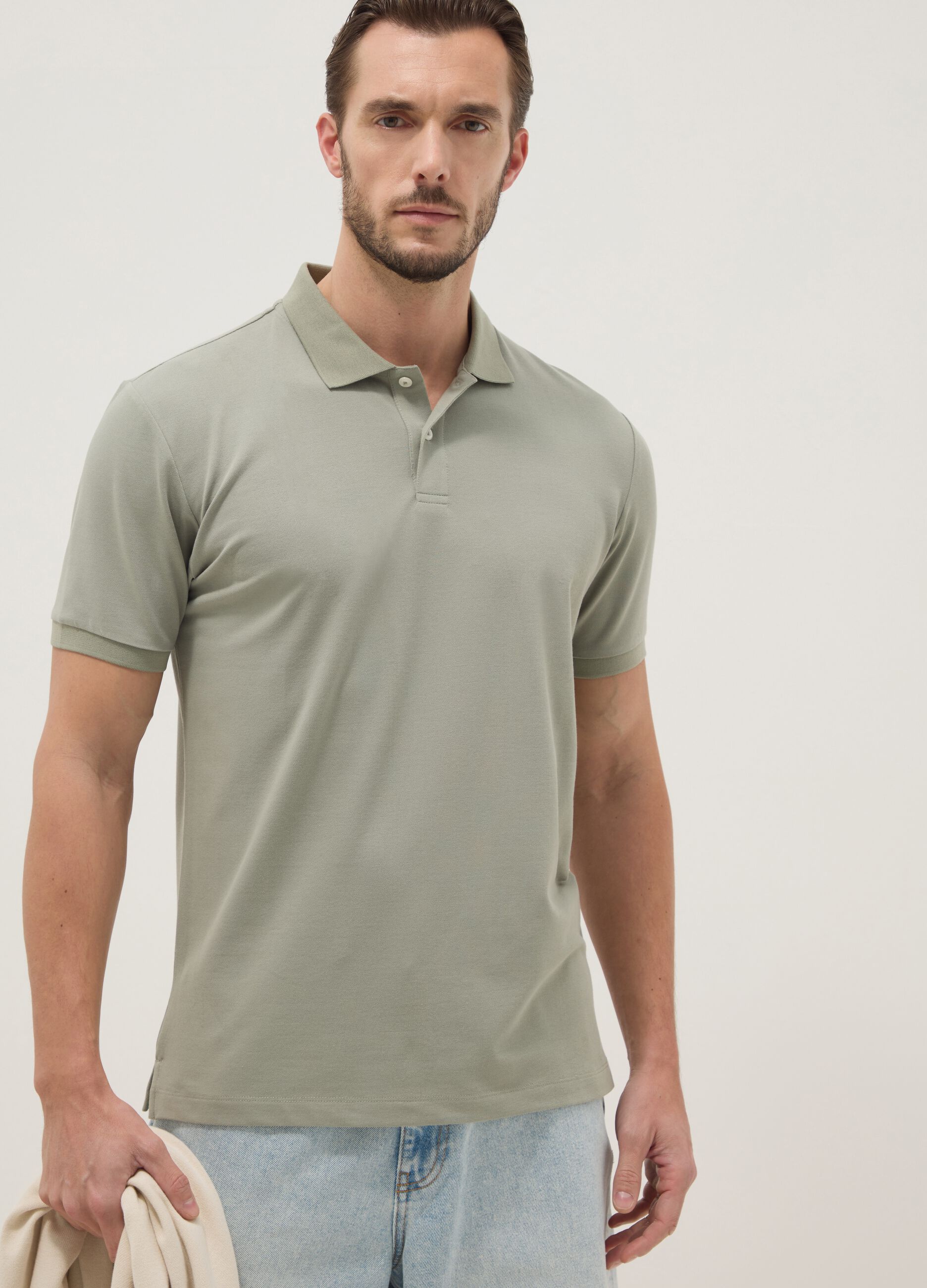 Green stretch cotton blend polo regular fit