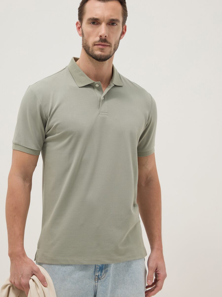 Green stretch cotton blend polo regular fit_0