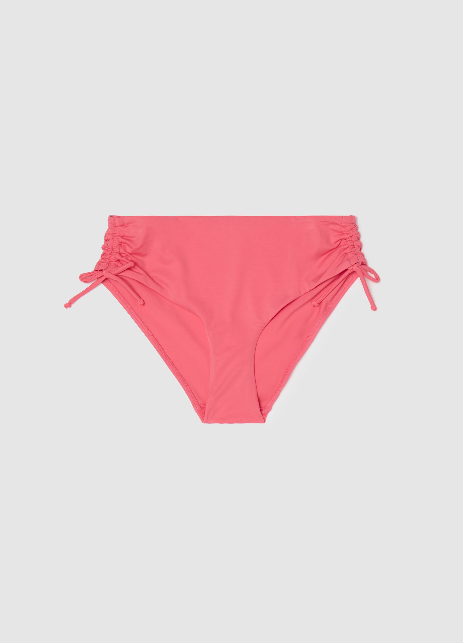Slip bikini da donna in lycra elasticizzata rosa con arricciature