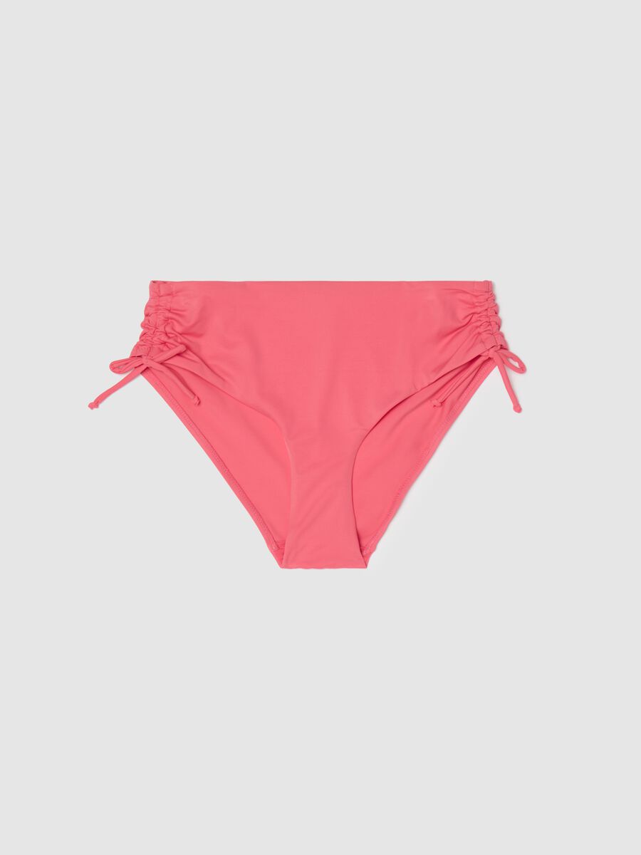 Women’s bikini briefs in pink stretch blend with gathered sides._0