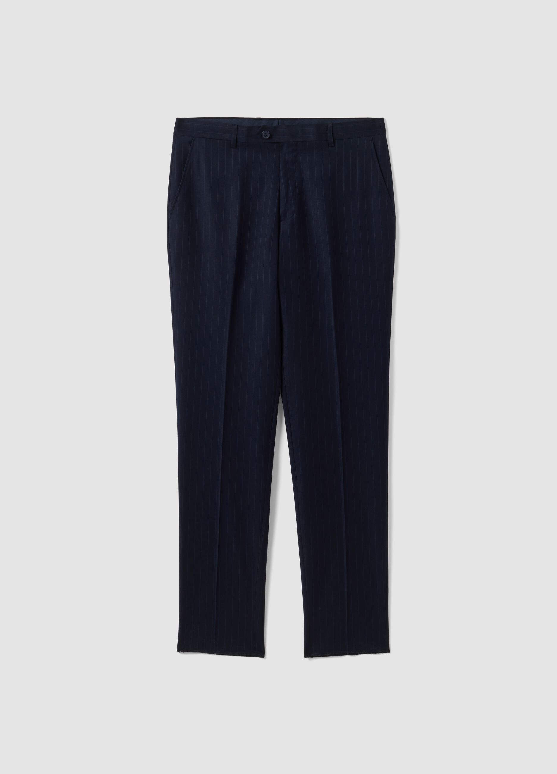 Blue pinstripe double-breasted stretch viscose suit