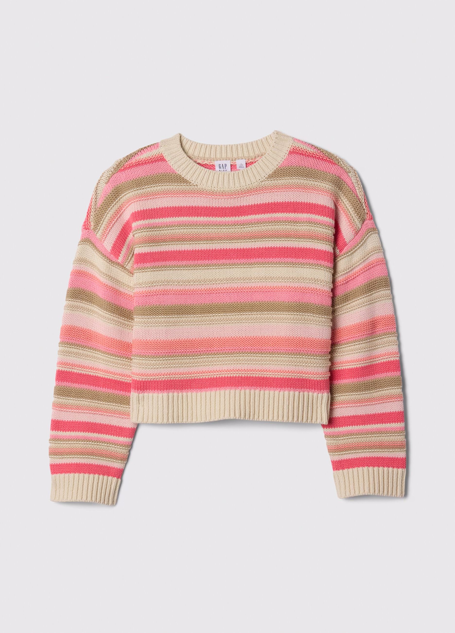 Pink and beige pullover in striped cotton