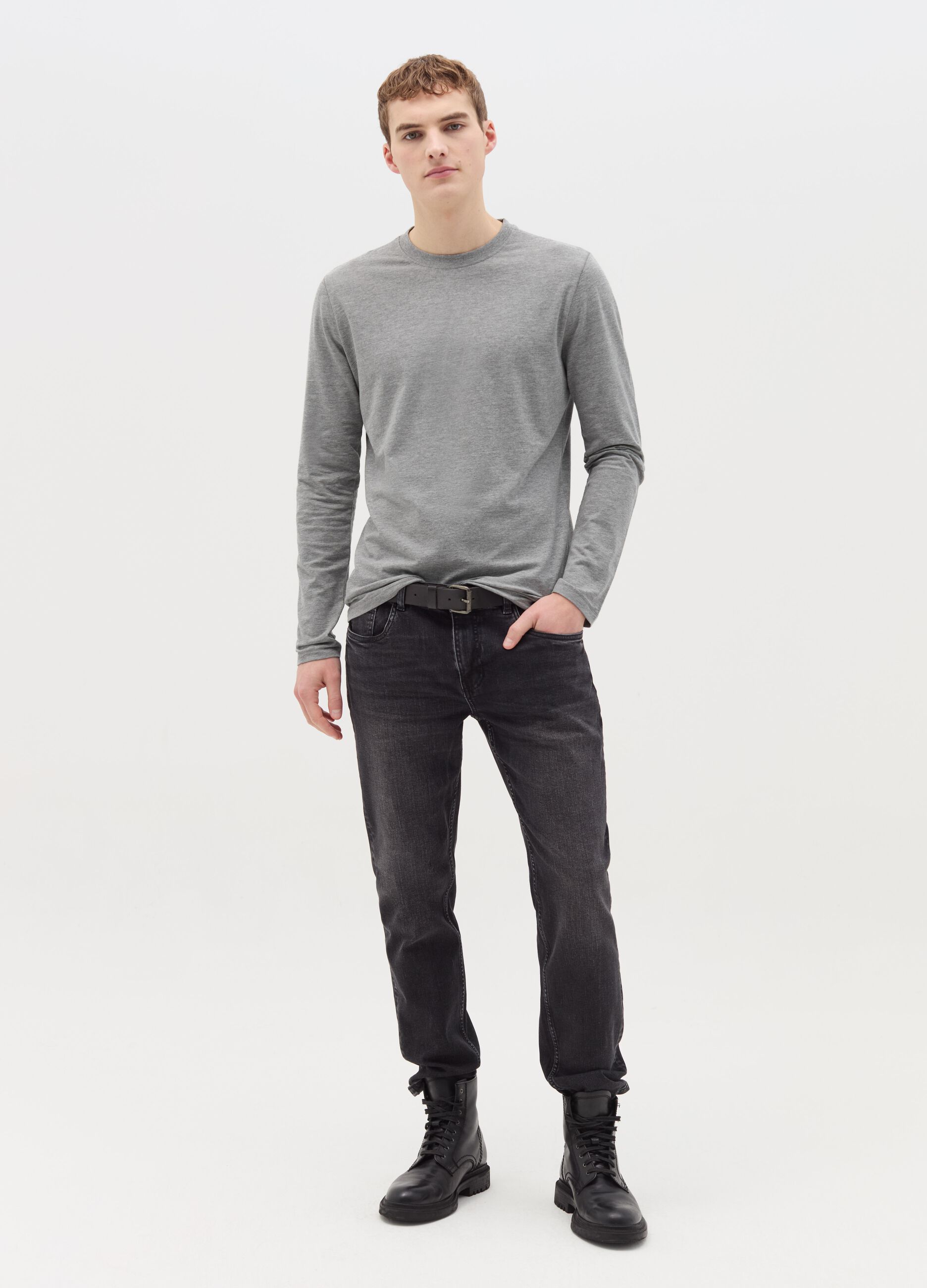 Long-sleeved T-shirt in stretch cotton