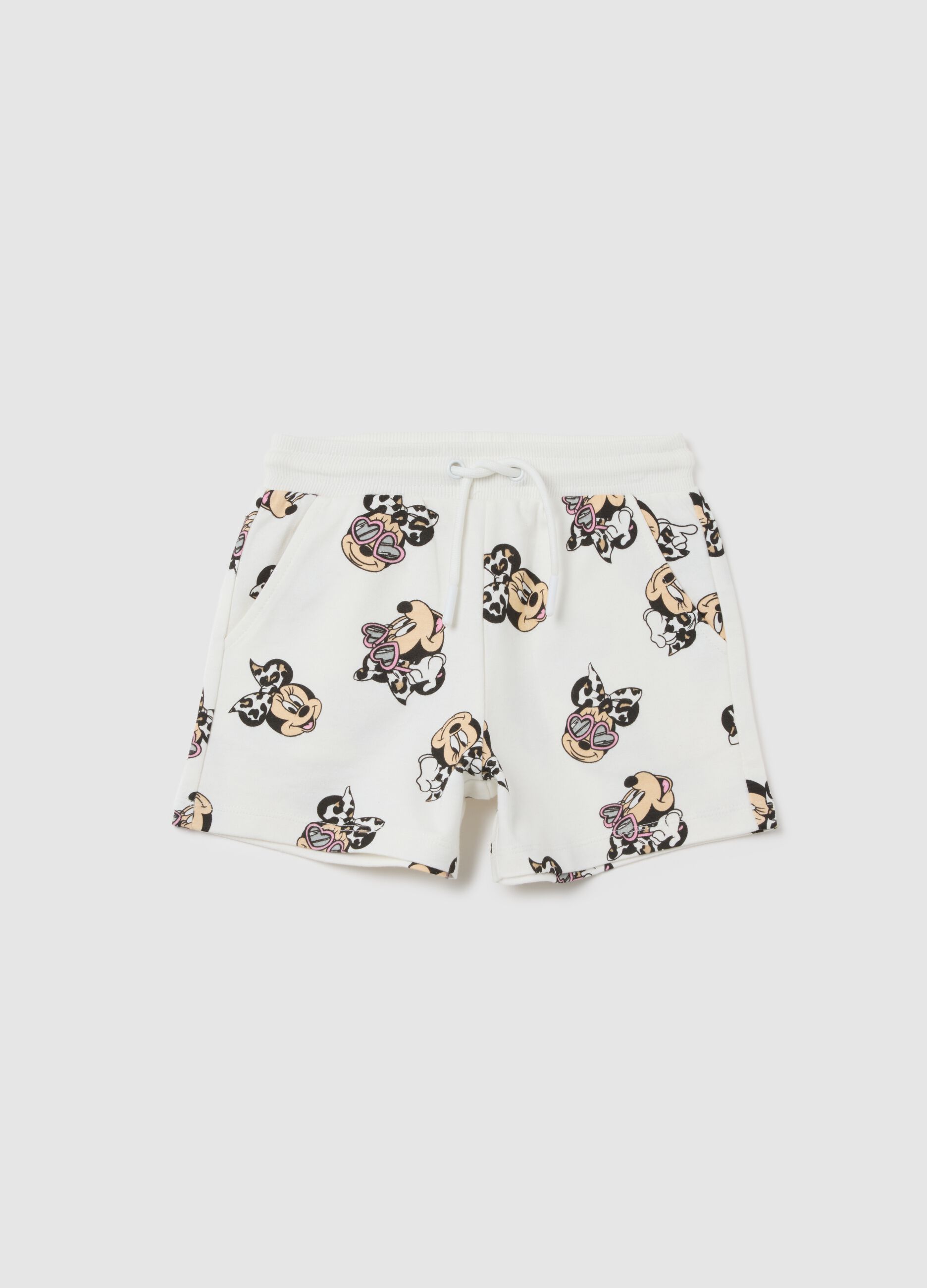 Girls' white cotton shorts regular fit with print