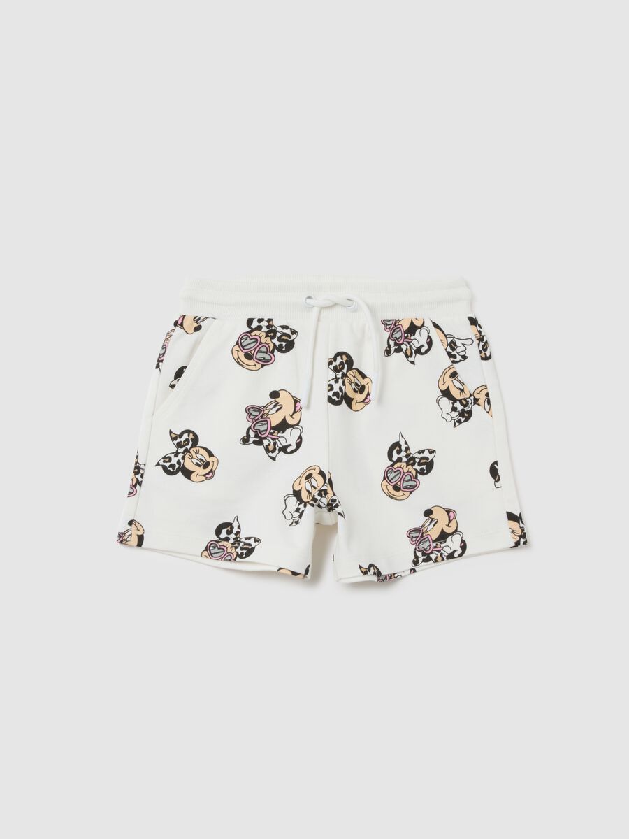 Girls' white cotton shorts regular fit with print_0