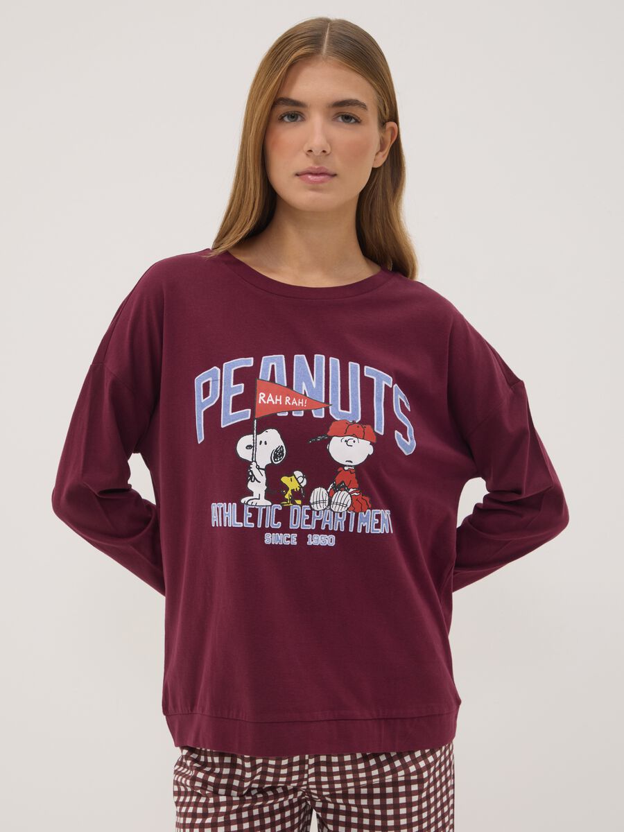 Maglia pigiama viola in puro cotone con stampa Peanuts_0
