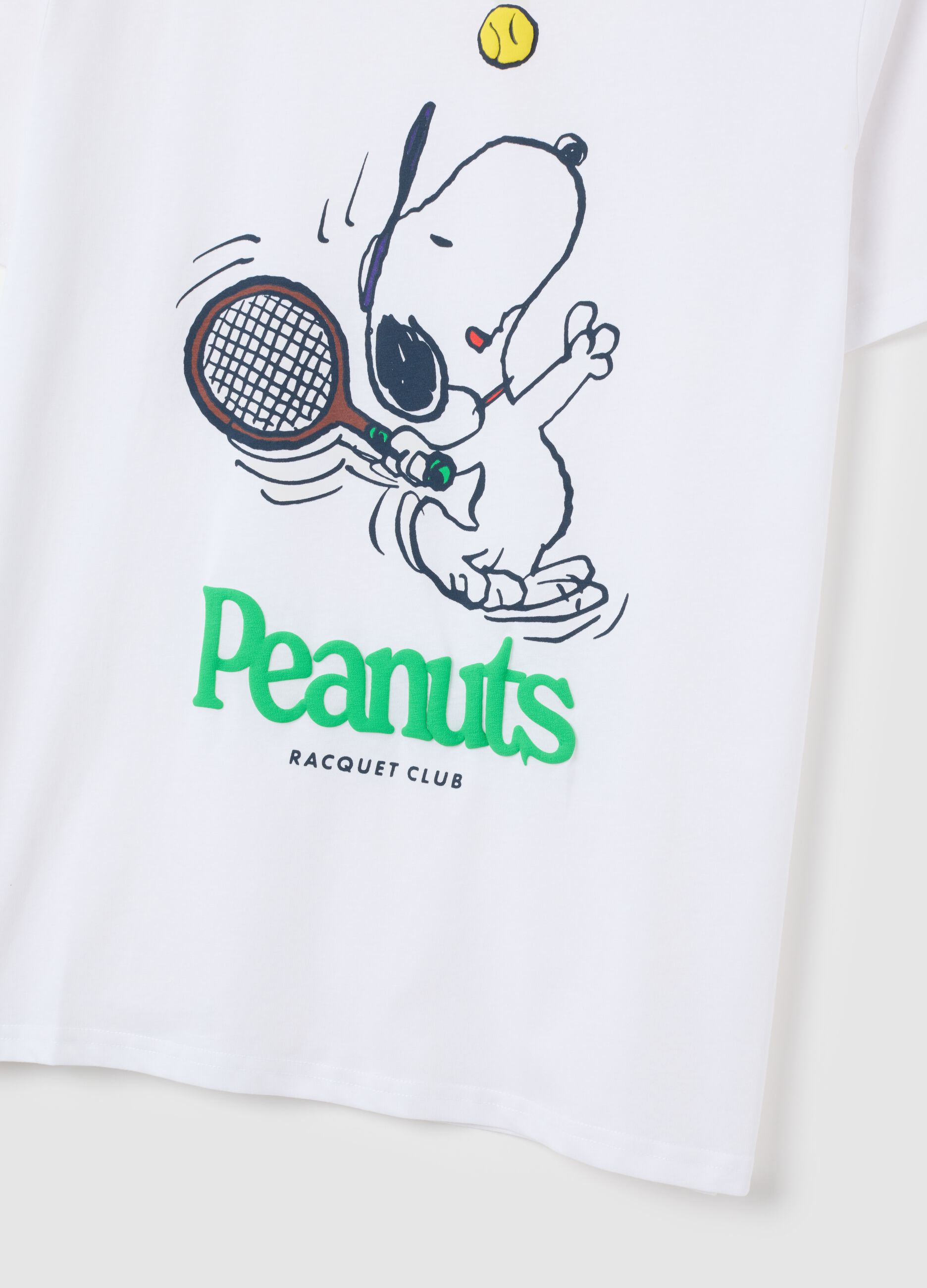 Men's regular fit white cotton T-shirt with Snoopy print