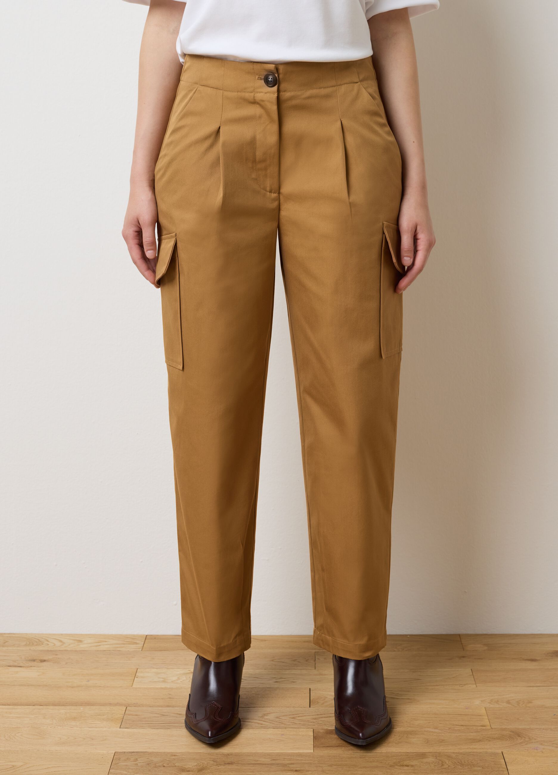 Brown Cotton Blend Regular Fit Trousers