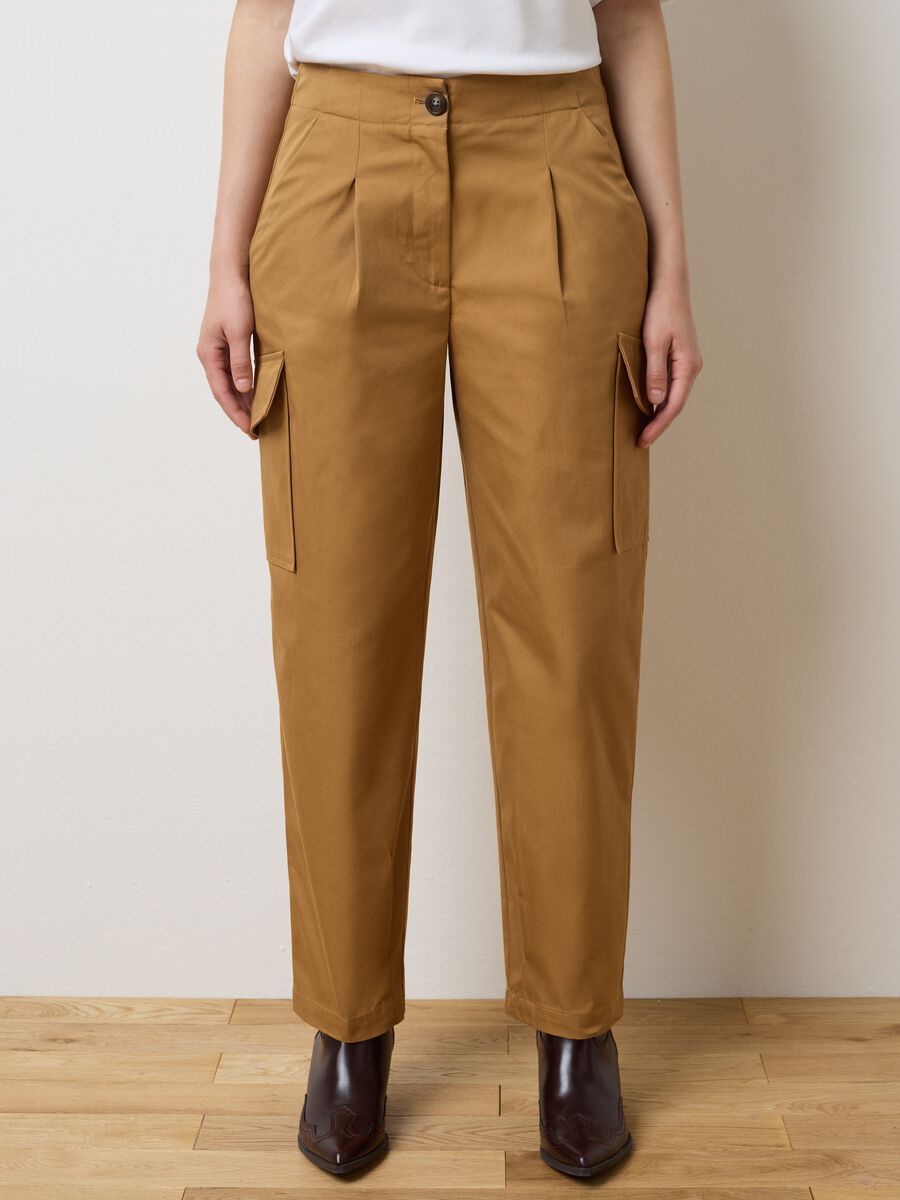 Brown Cotton Blend Regular Fit Trousers_1