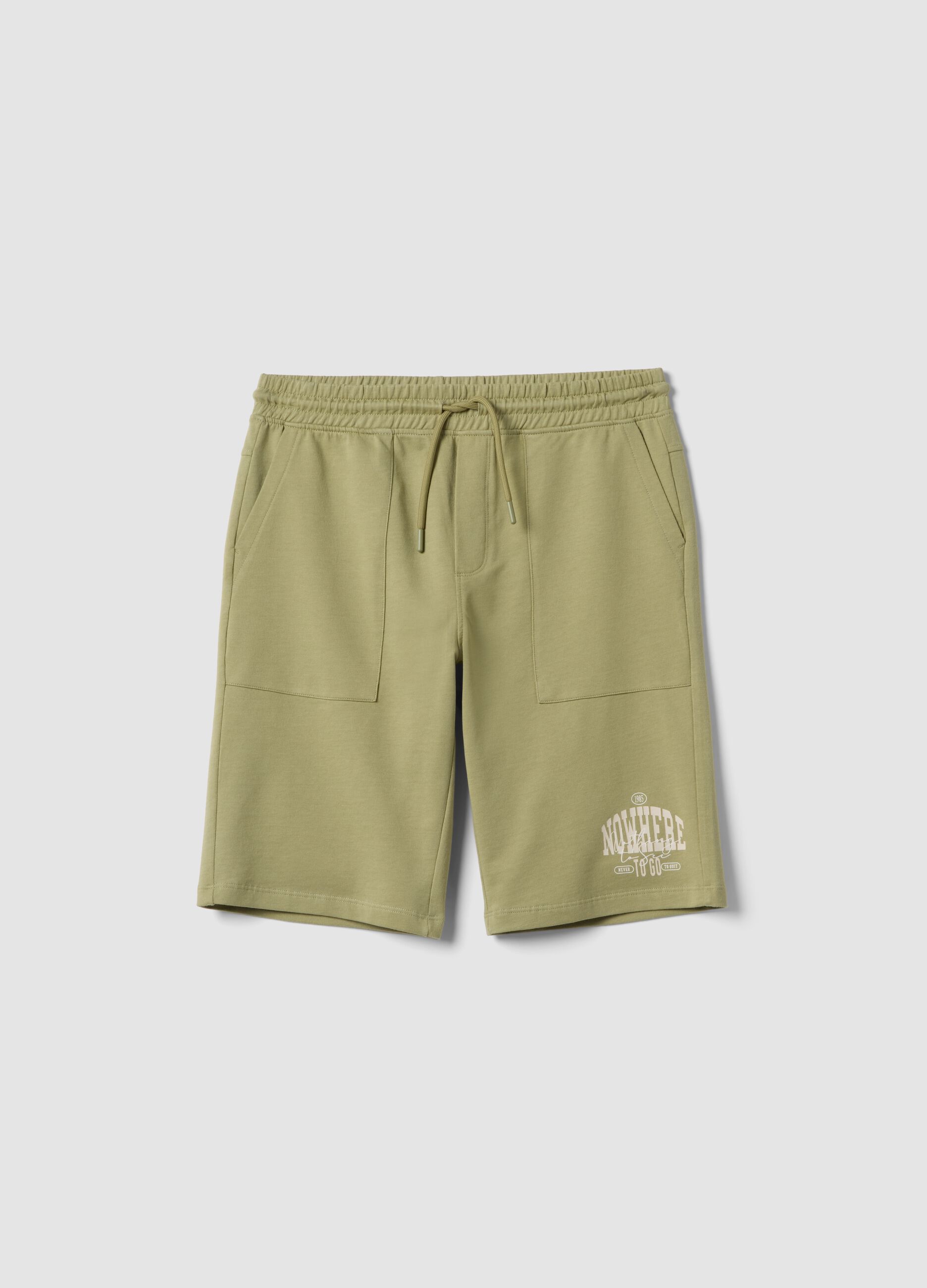 Green pure cotton jogger shorts for boys with elasticated waistband