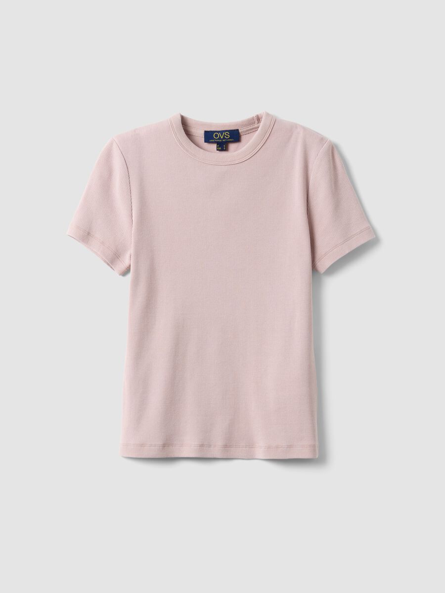 Slim fit pink crew neck cotton stretch T-shirt_4