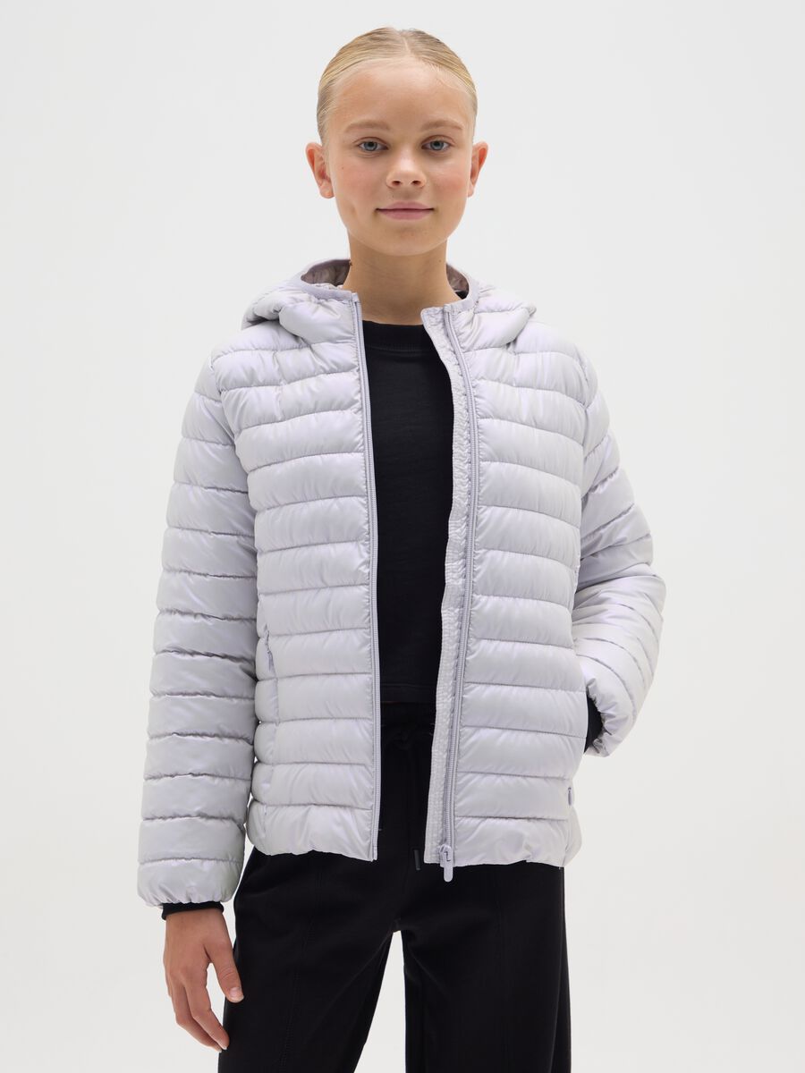 Grey winter jacket for girls with hood and zip_0