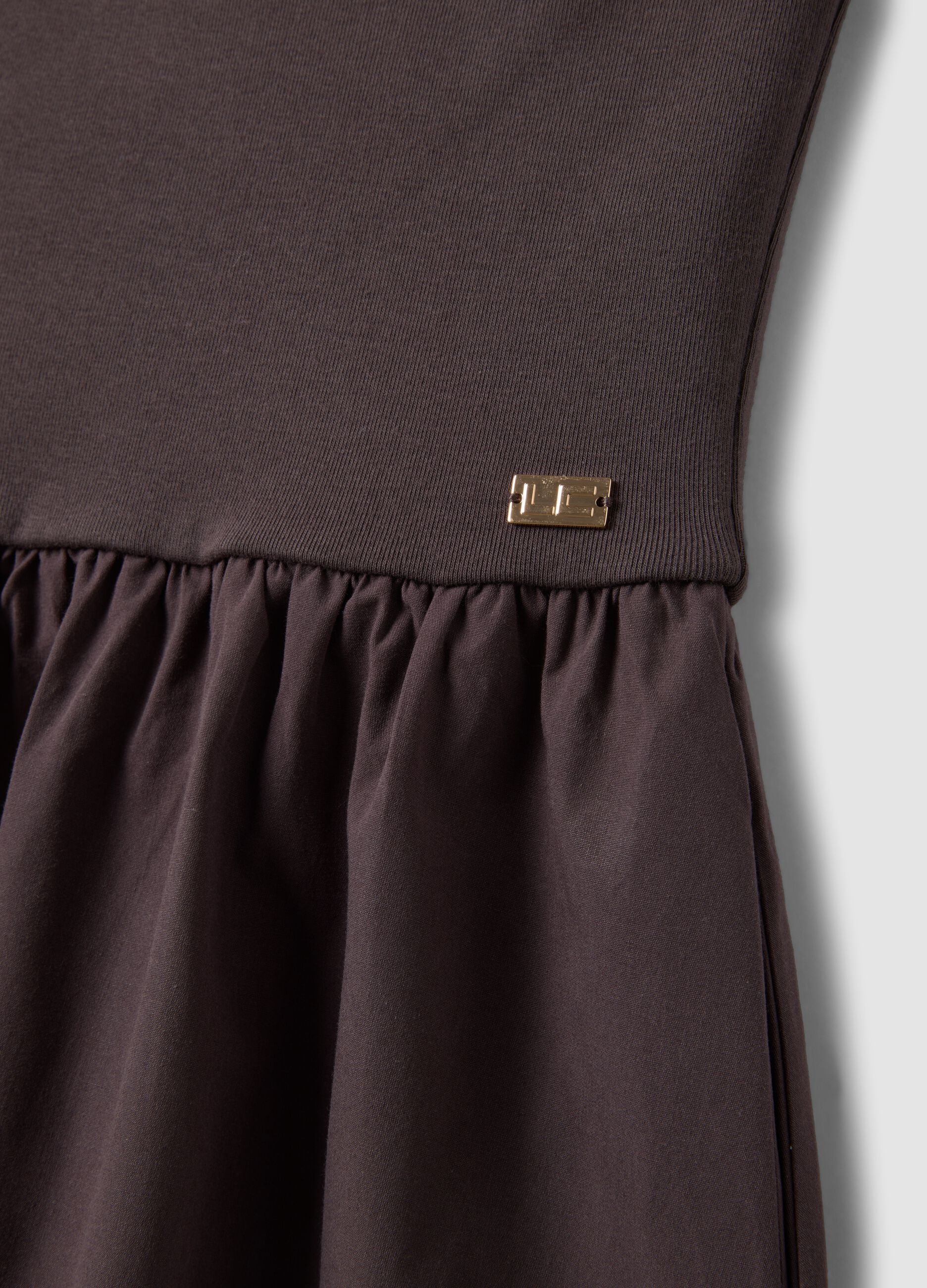 Brown maxi dress in stretch cotton, regular fit, strapless