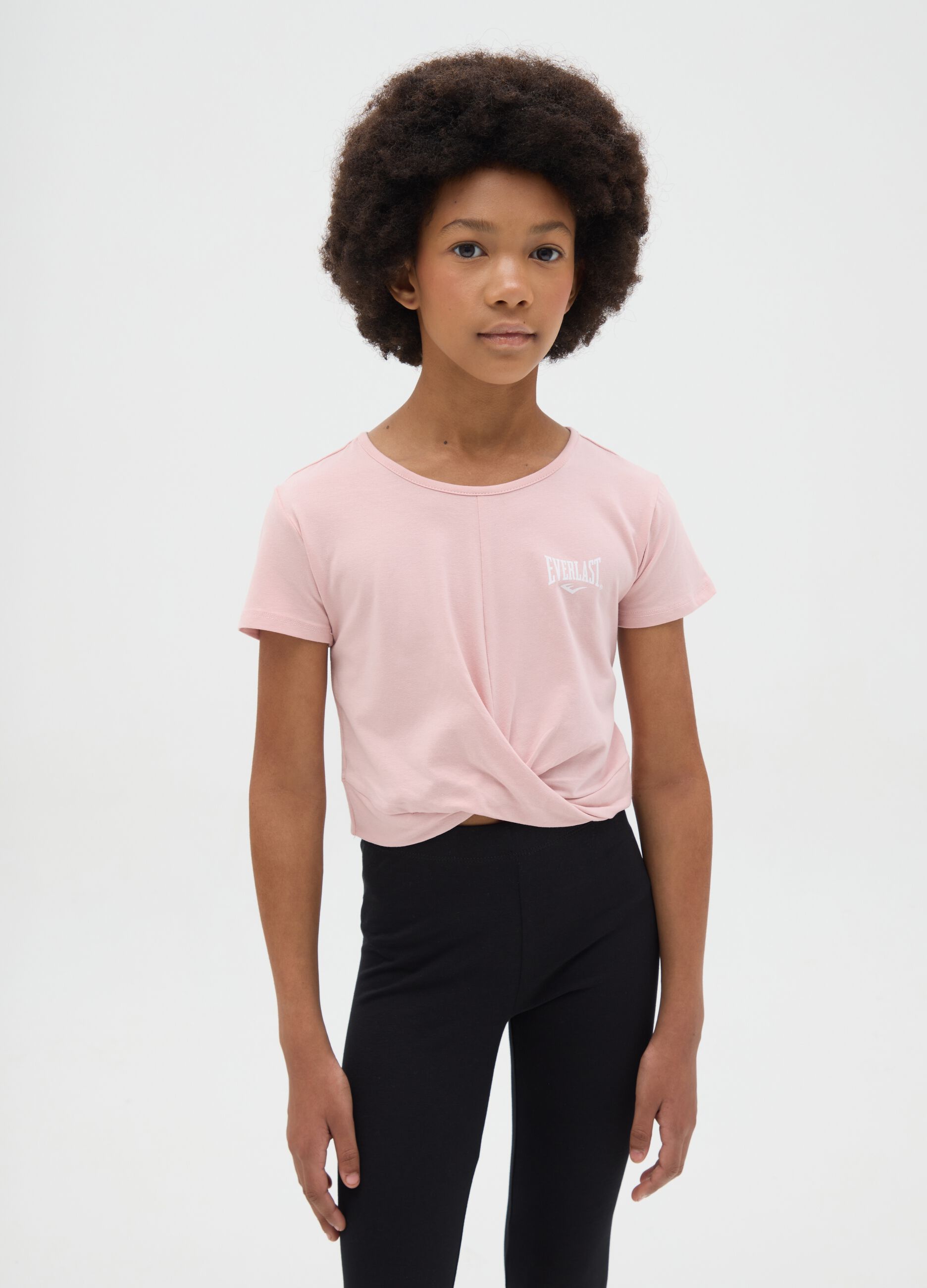 Girls’ pink slim-fit T-shirt in stretch cotton