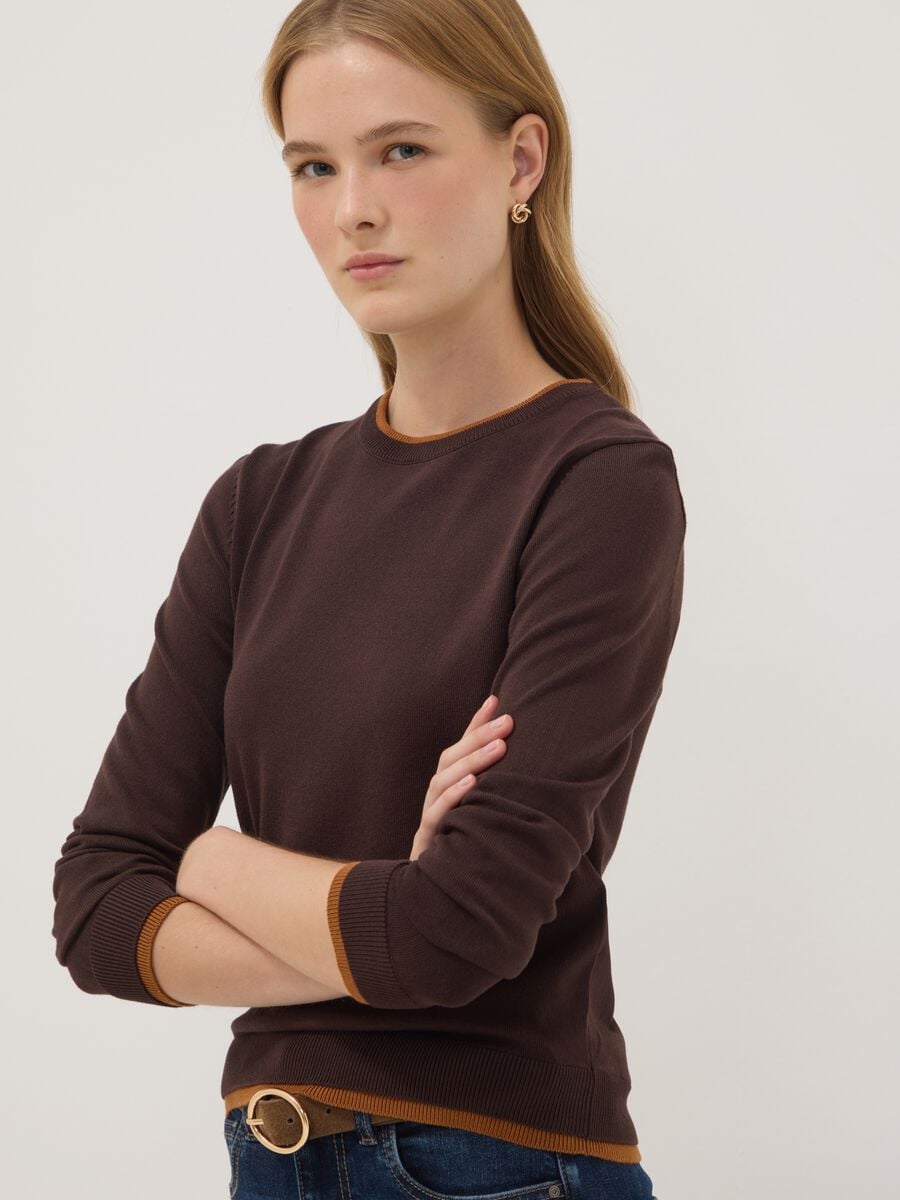 Maglia marrone in misto viscosa a maniche lunghe_0