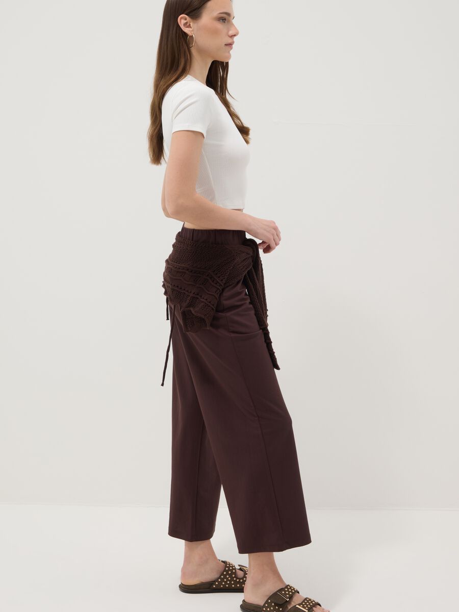 Pantaloni culotte marroni in misto viscosa Culotte Fit_0