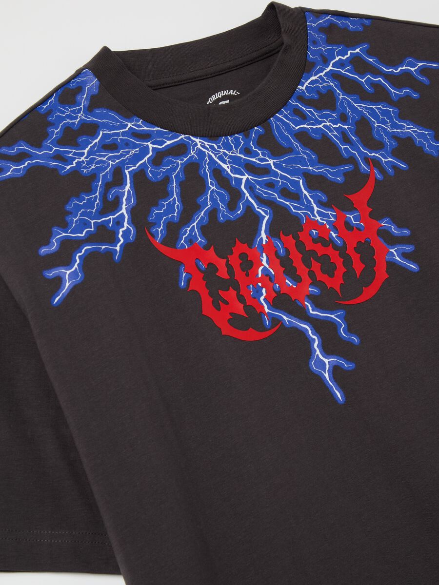 Black short-sleeved T-shirt with lightning print_5