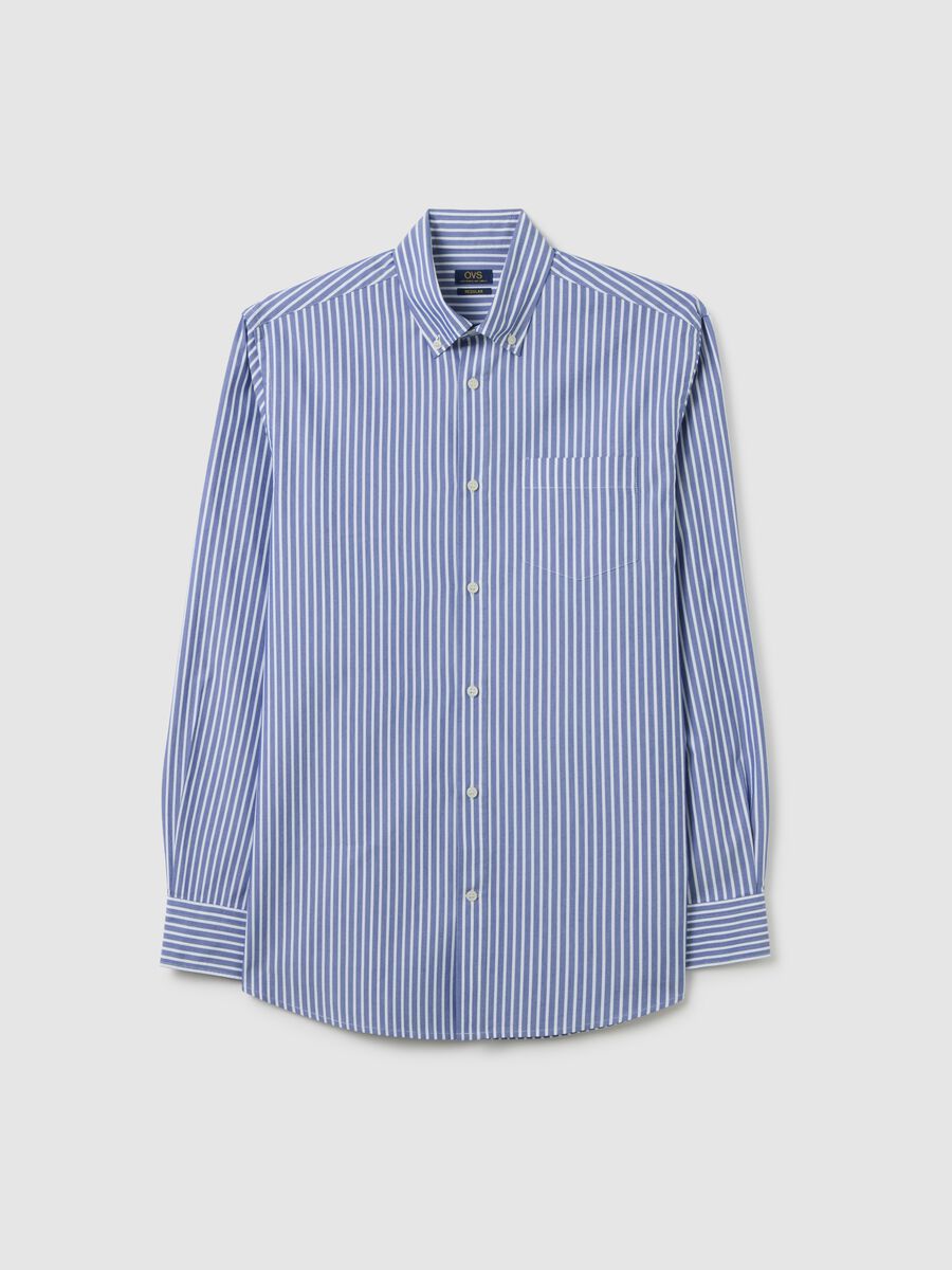 Blue Cotton Blend Regular Fit Shirt_0